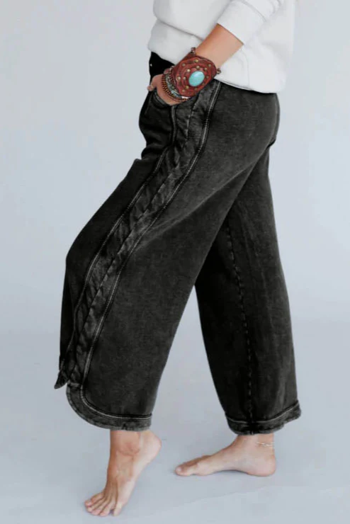 So Comfy Wide Leg Pant Cropped Length - Charcoal - Image 4