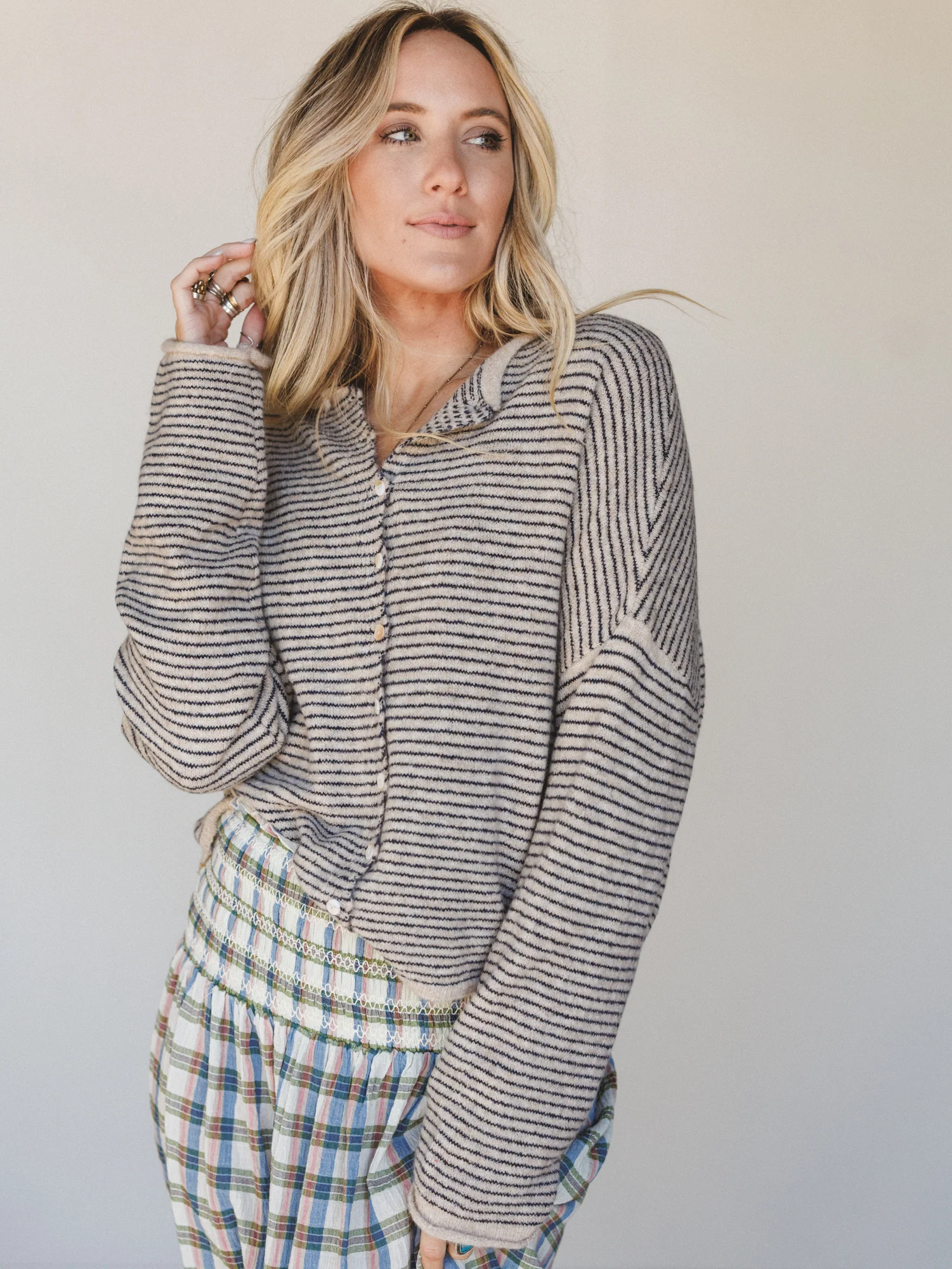 Amara Button Down Cardigan - Natural - Image 7