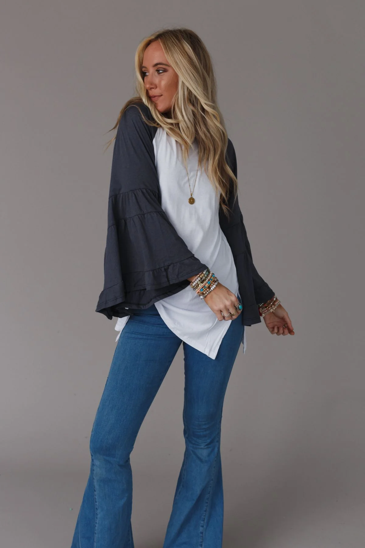 Bell Sleeve Baseball Tee - Charcoal - Image 3