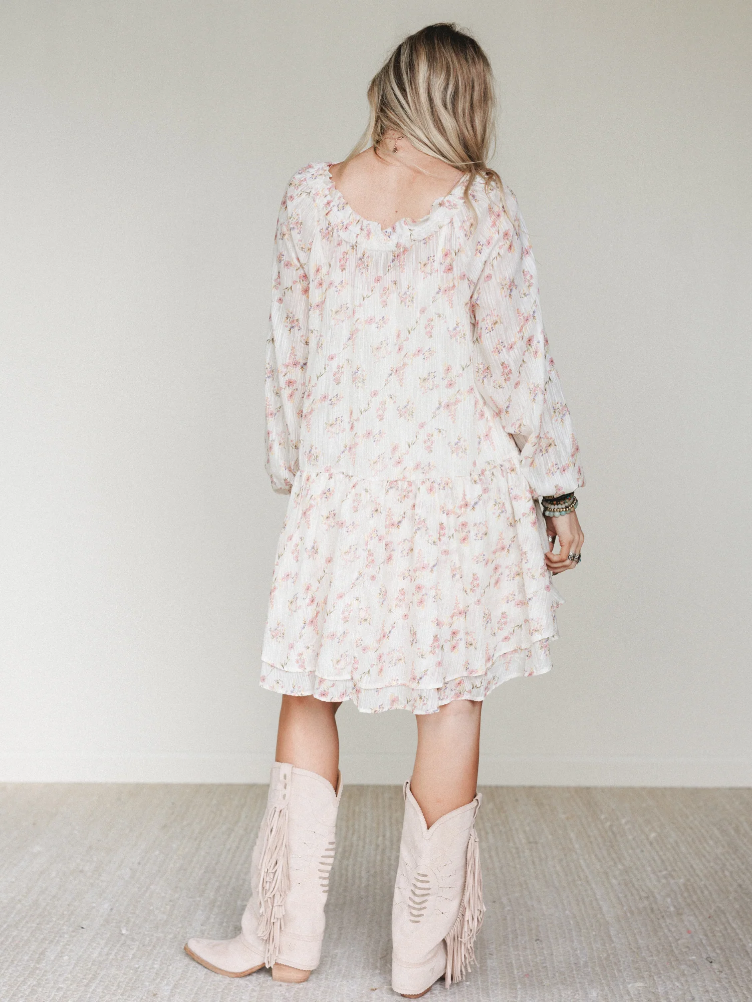 Beth Floral Print Dress - Cream - Image 5