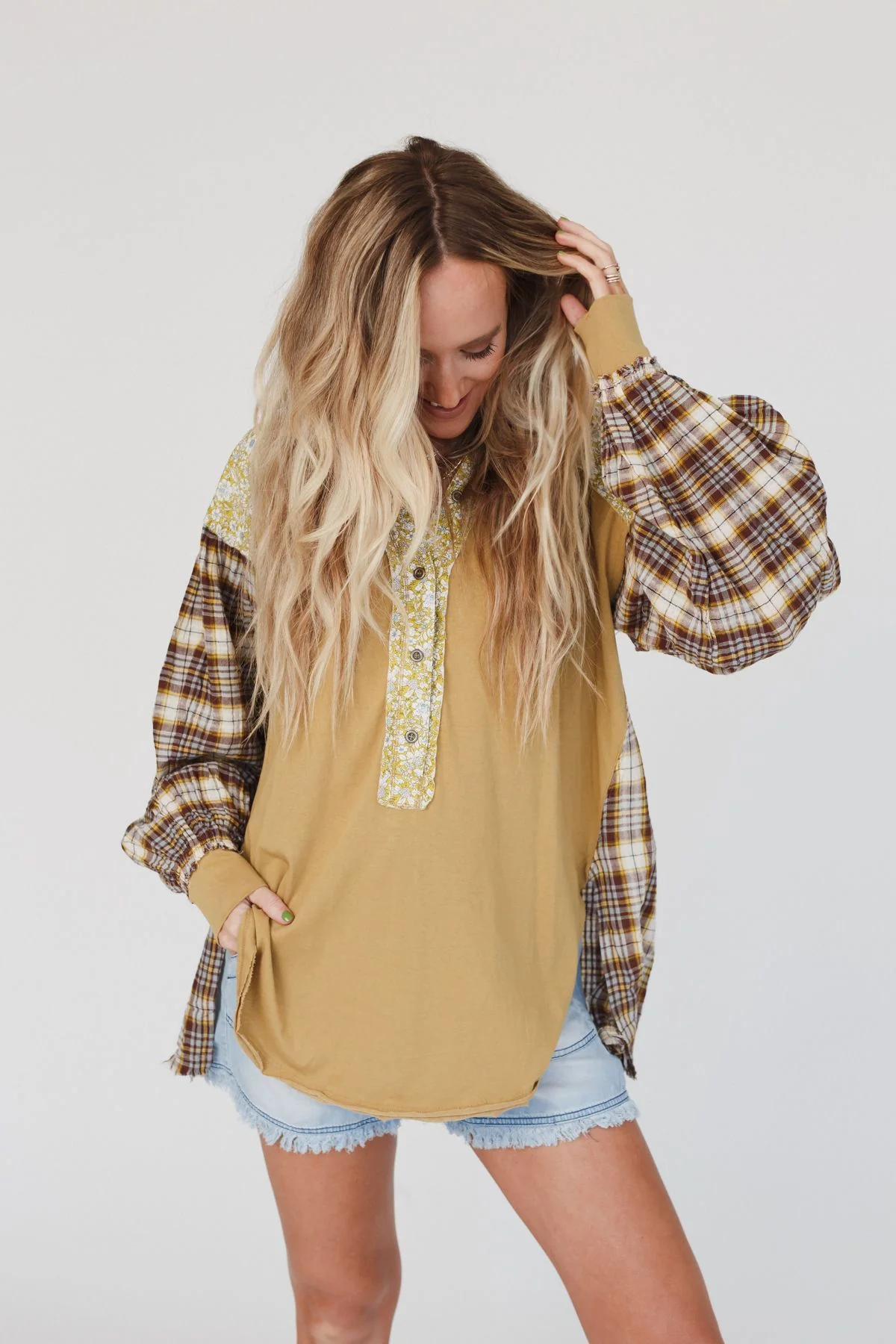 Better Together Mixed Print Top - Mustard - Image 4