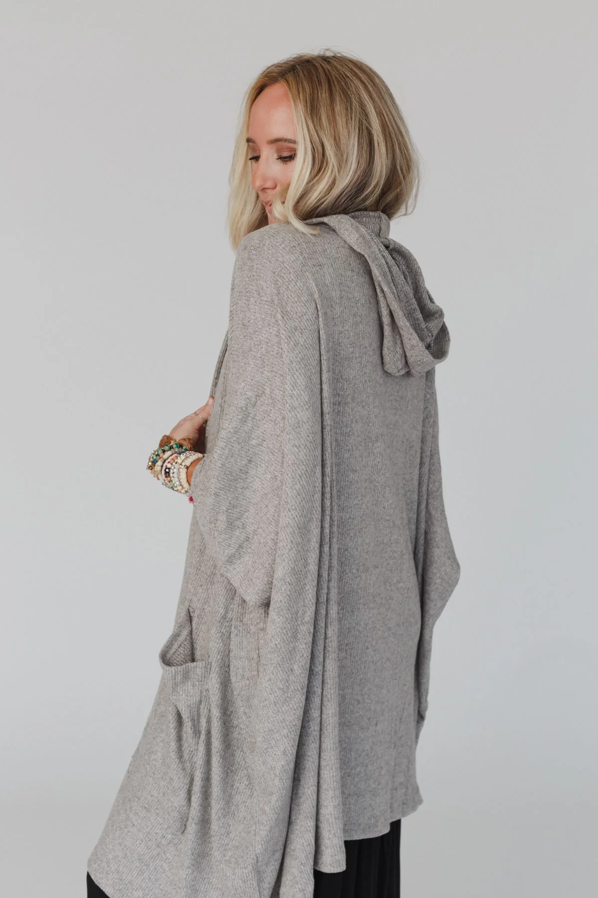 The Nest Boho Essential Hooded Ribbed Sweater - Oatmeal - Image 4