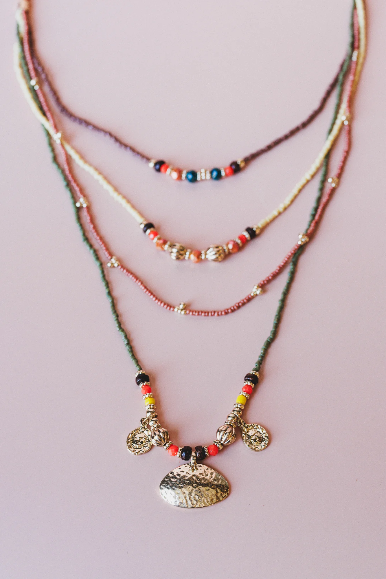 Boho Glow Layered Necklace - Orange Multi - Image 3