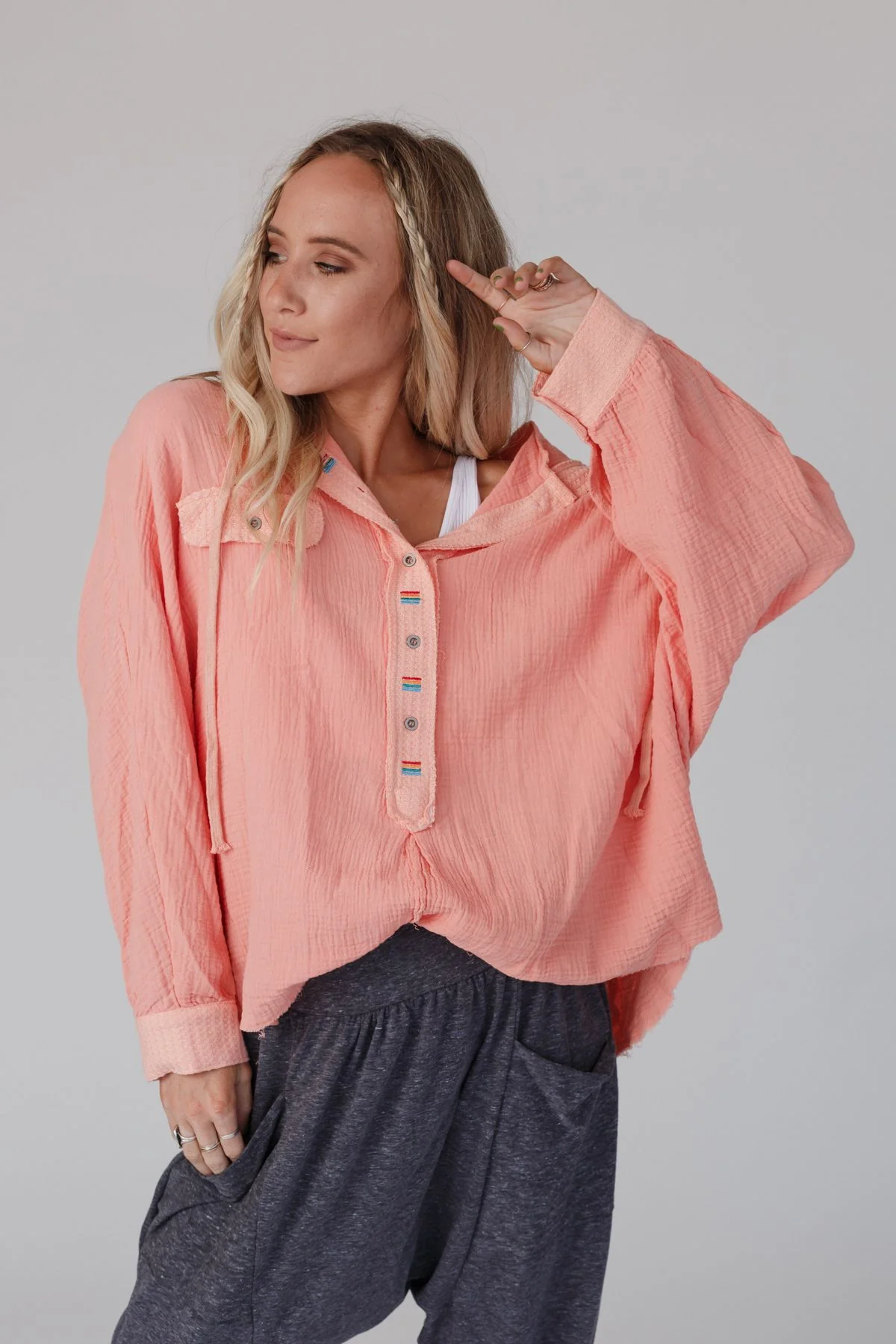 Bono Oversized Hoodie Top - Peach - Image 5