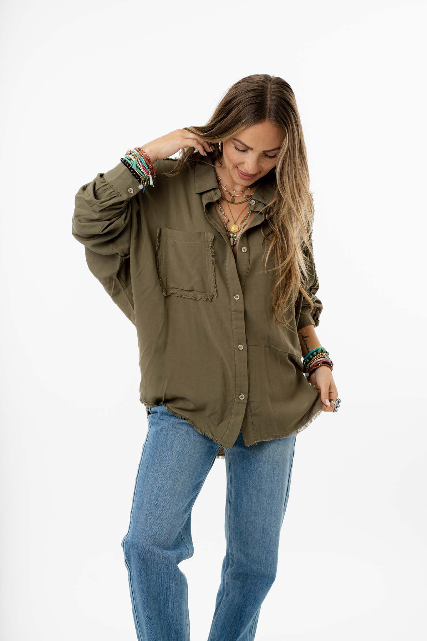 Bradley Button Down Top - Olive - Image 4
