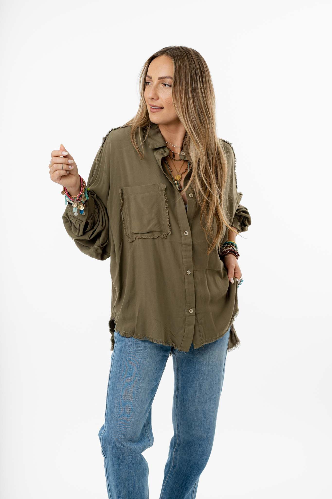 Bradley Button Down Top - Olive - Image 5