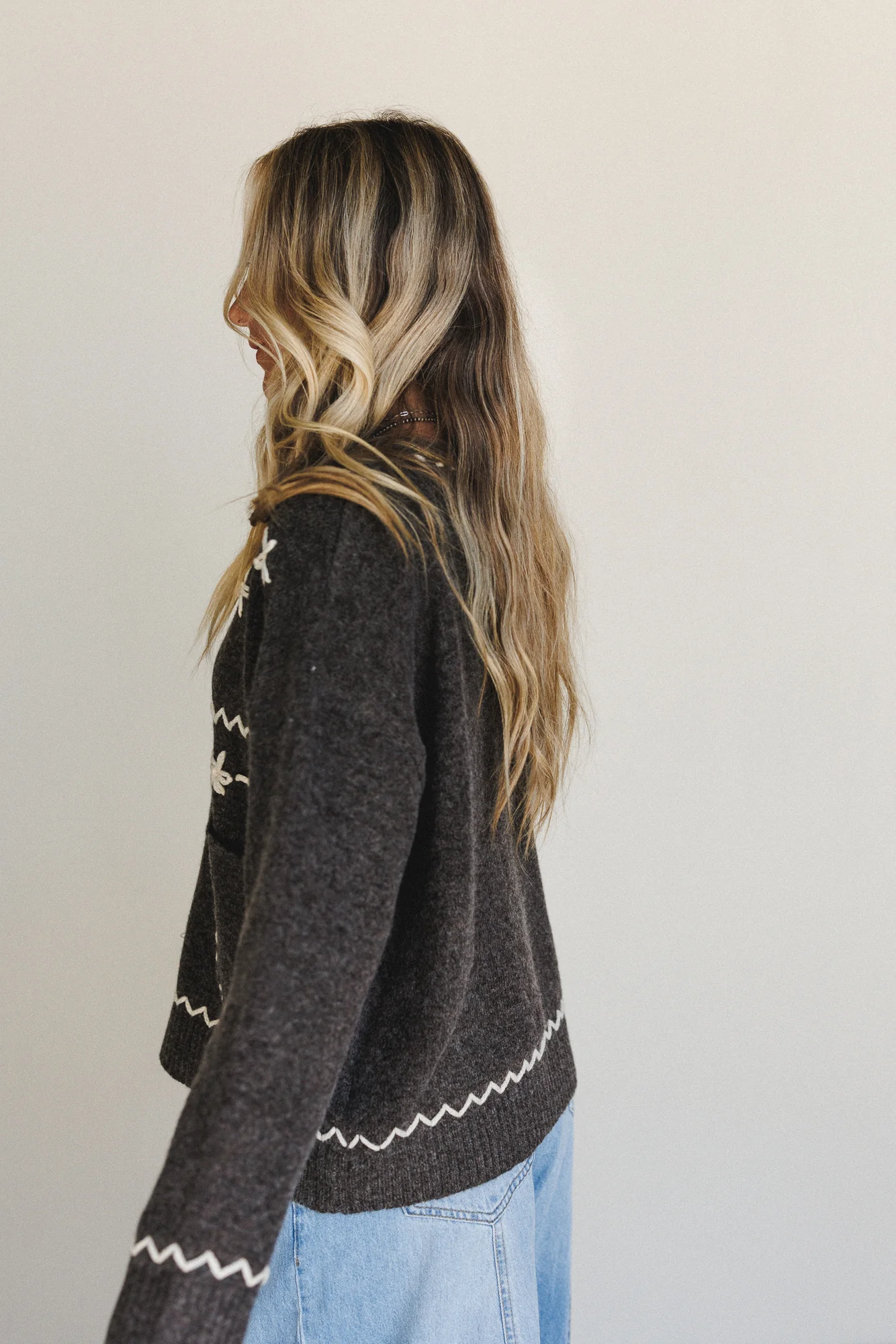 Chai Embroidered Knit Sweater - Charcoal - Image 5