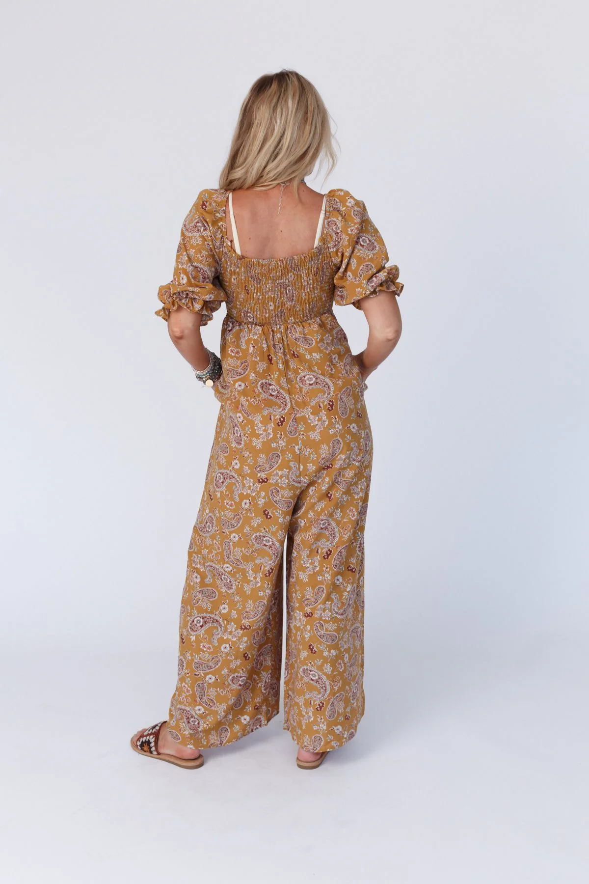 The Nest Charlotte Printed Wide Leg Jumpsuit - Mustard Paisley - Image 4