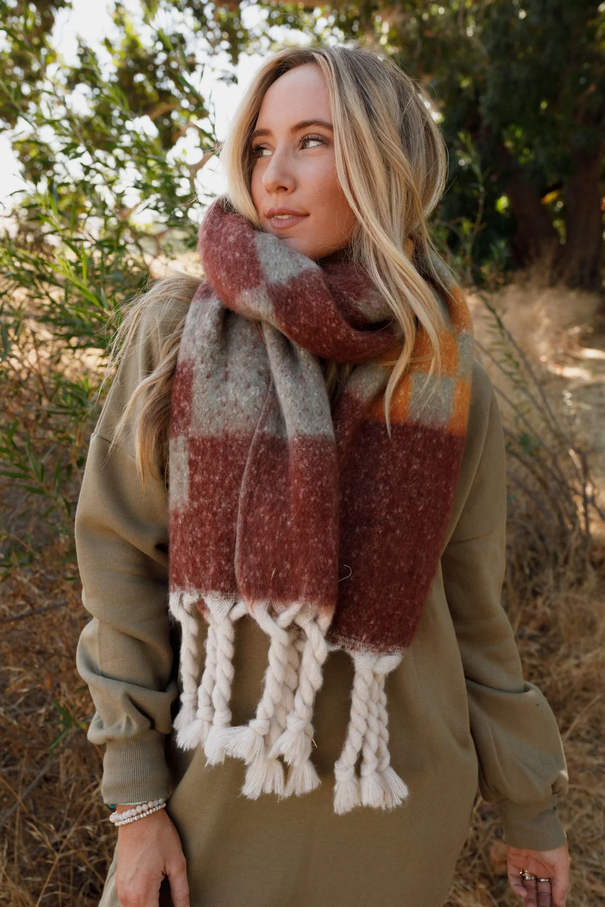 Check Me Out Tassel Scarf - Brown