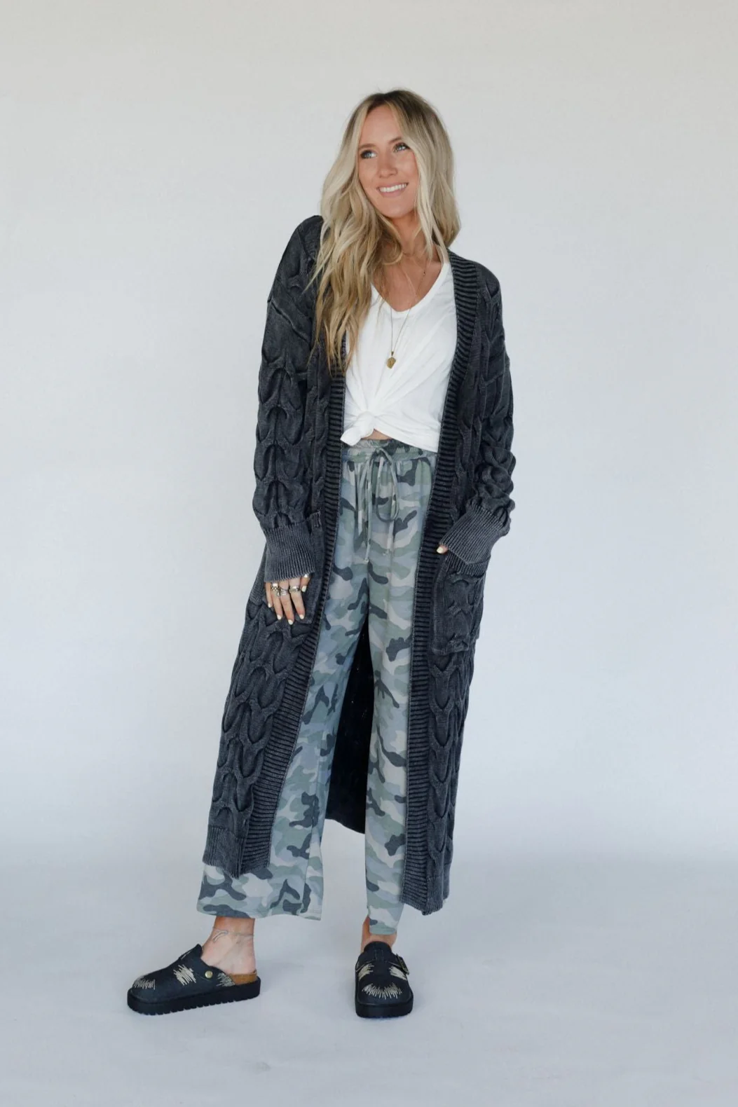 Chill Nights Cable Knit Cardigan - Charcoal - Image 4