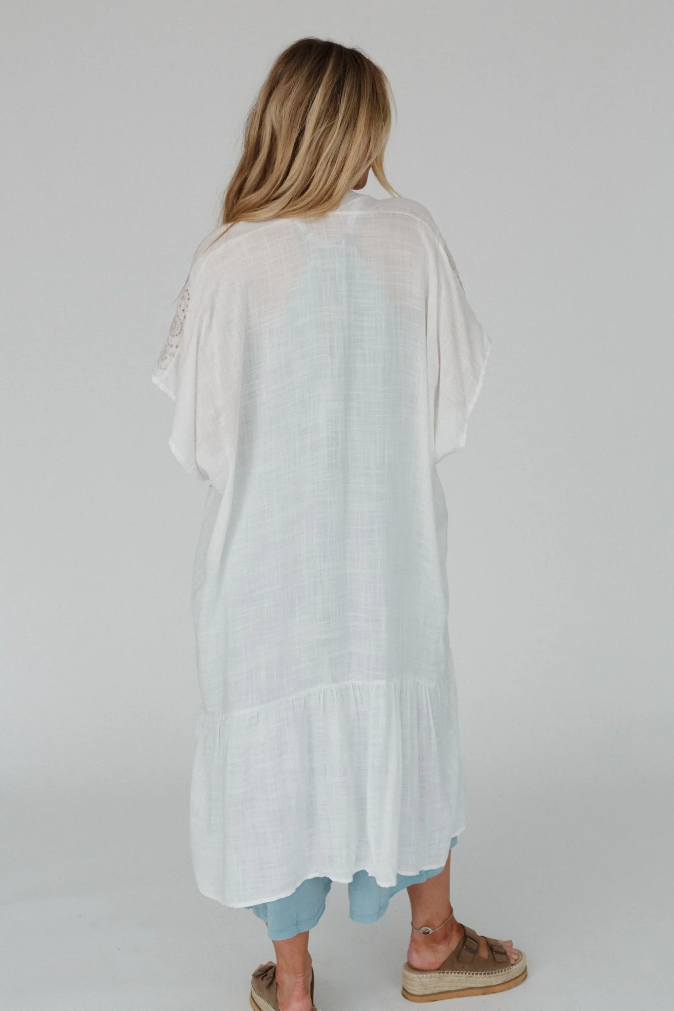 Coronado Embroidered Longline Kimono - White - Image 4