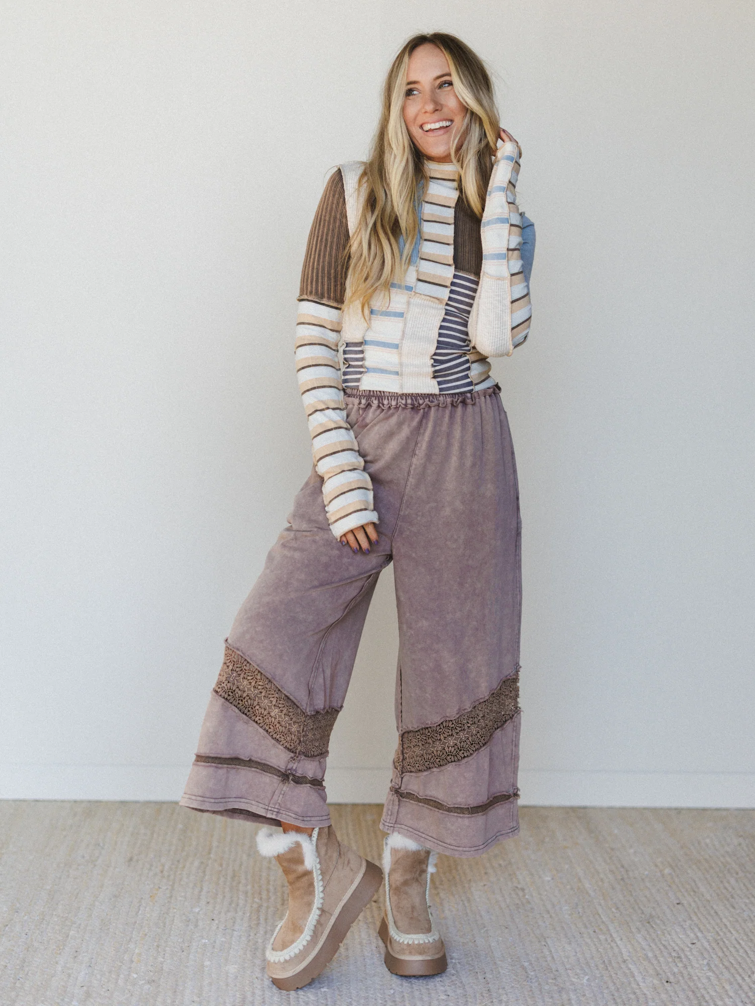 Country Sunshine Crochet Wide Leg Pant - Mocha - Image 7