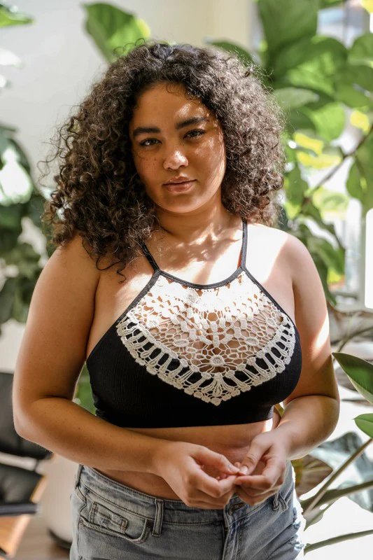 Crochet High Neck Bralette - Black - Image 4