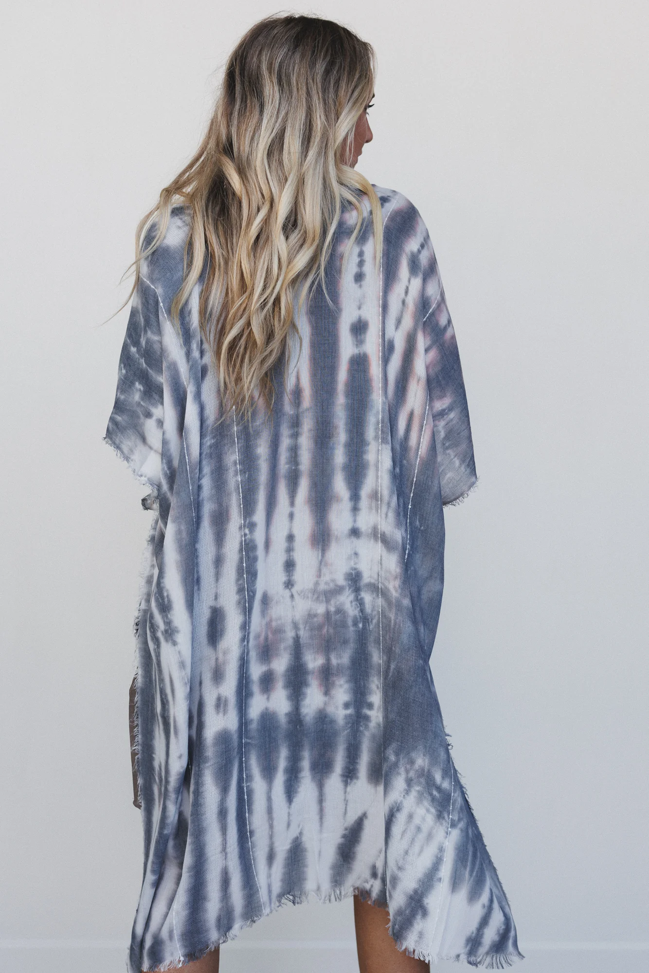 Demi Tie Dye Frayed Hem Kimono - Black - Image 5