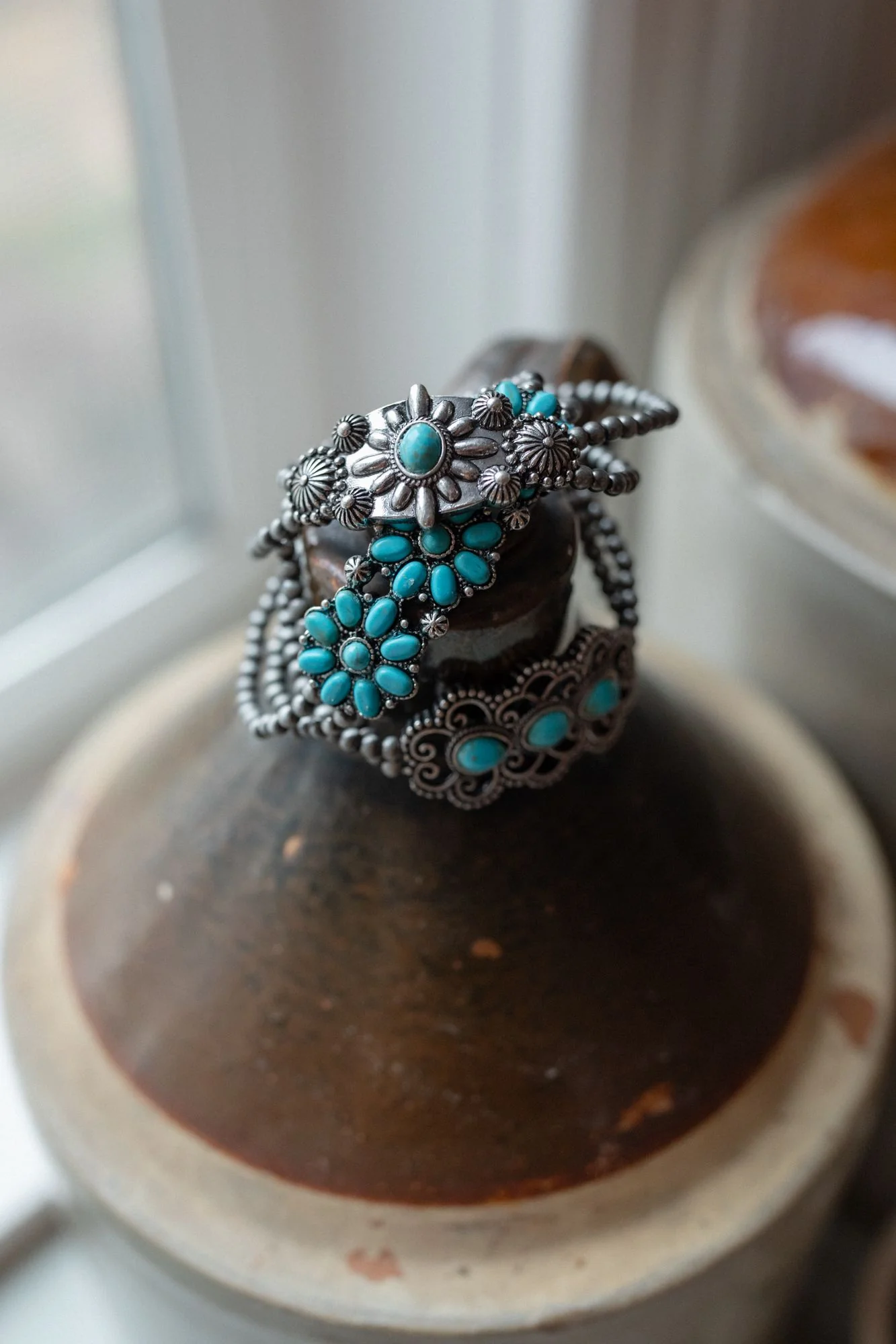 Desert Flowers Stretch Bracelet Set - Turquoise - Image 3