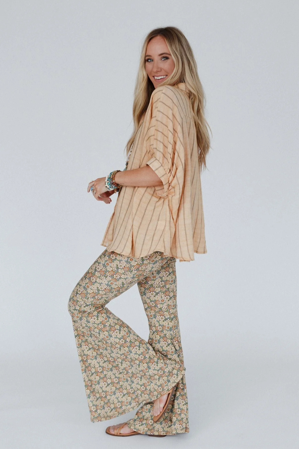The Nest Dream in Flowers Flare Pants - Denim Khaki - Image 3