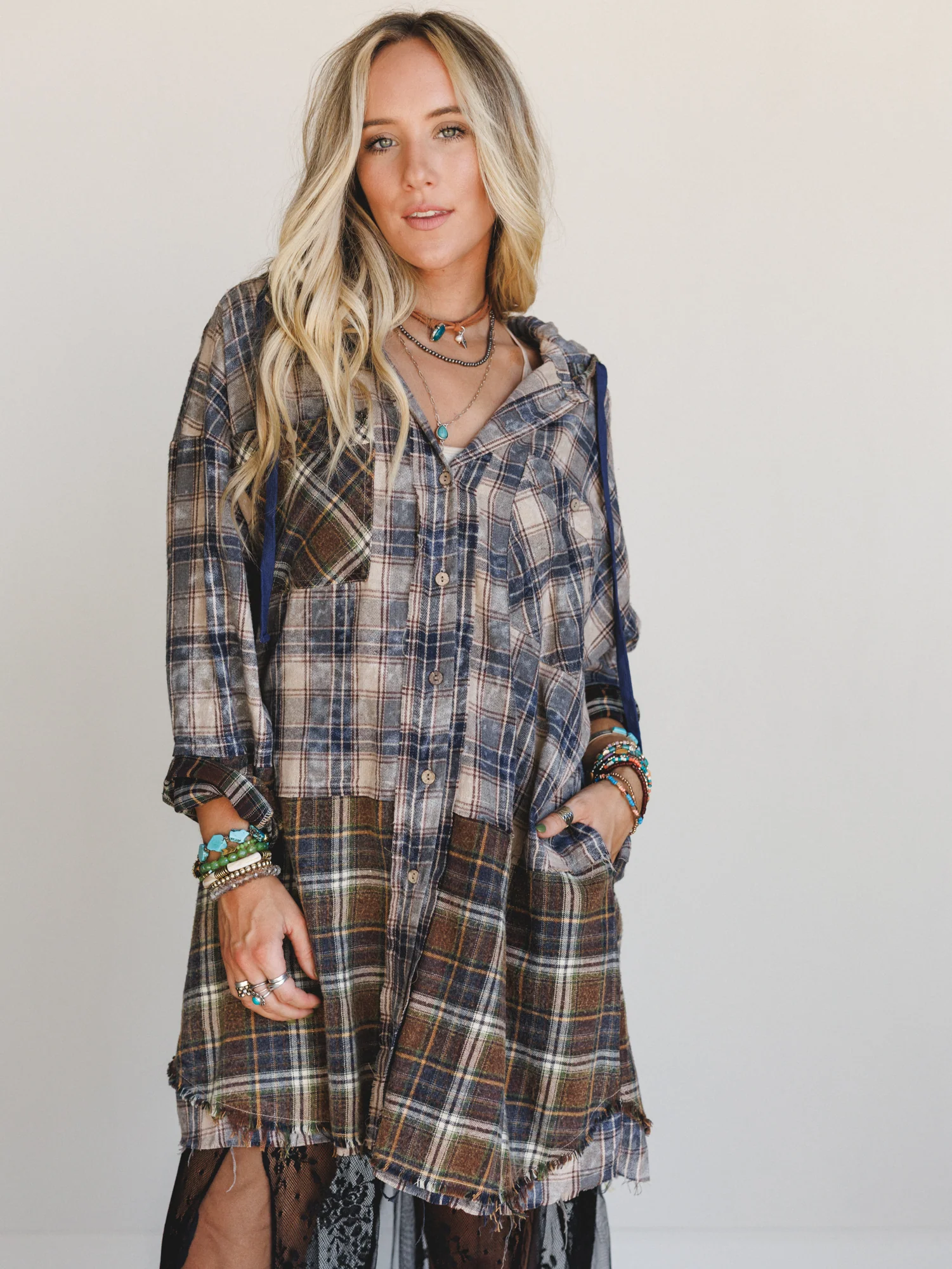 Driftwood Plaid Top - Navy