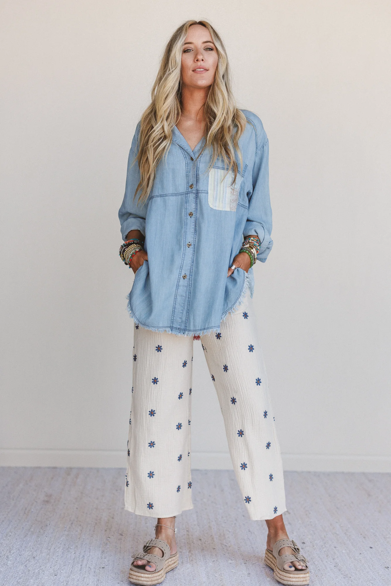 Dusty Bloom Button Up Top - Denim - Image 4