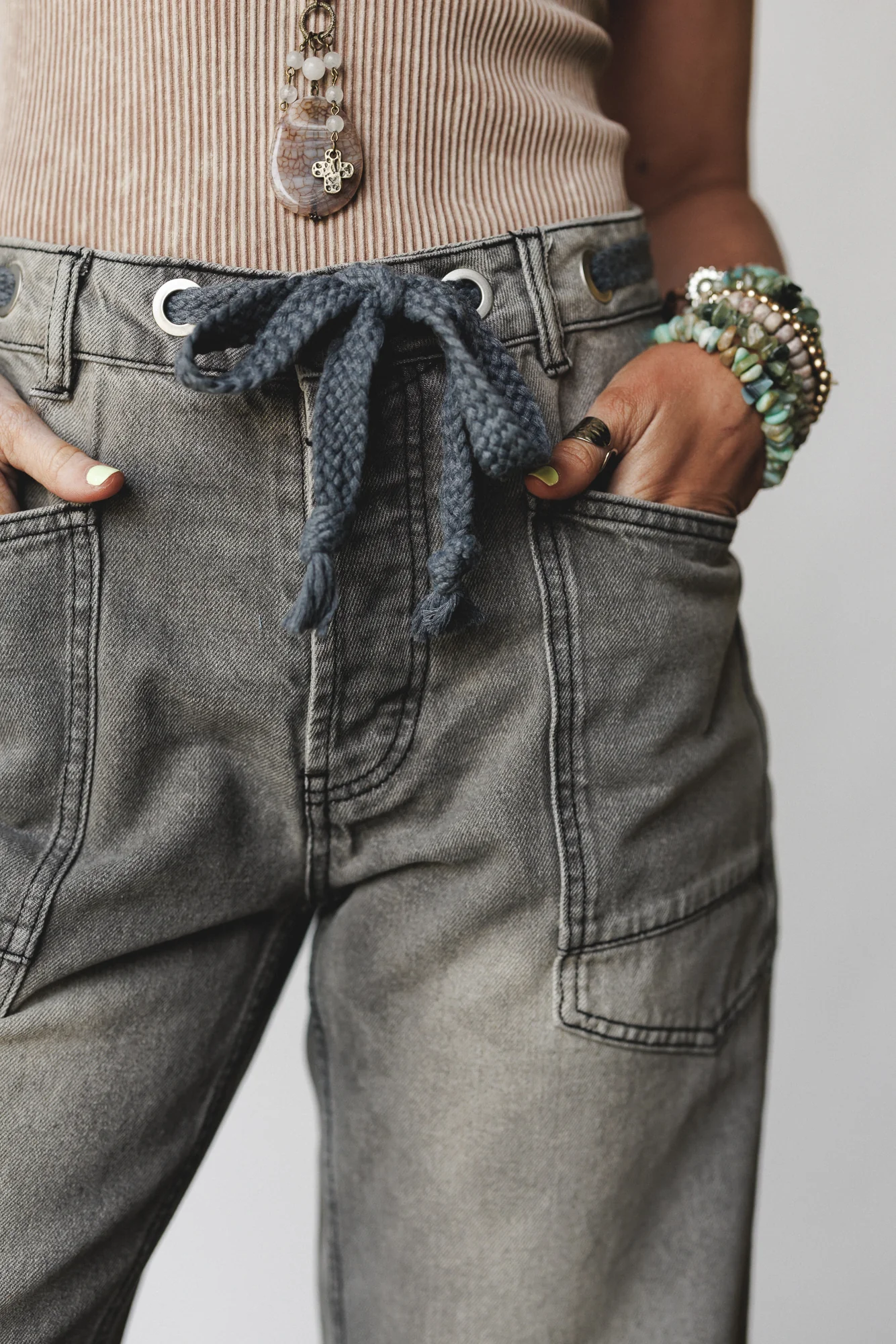 Elevated Eyelet Barrel Jeans - Gray Wash - Image 3