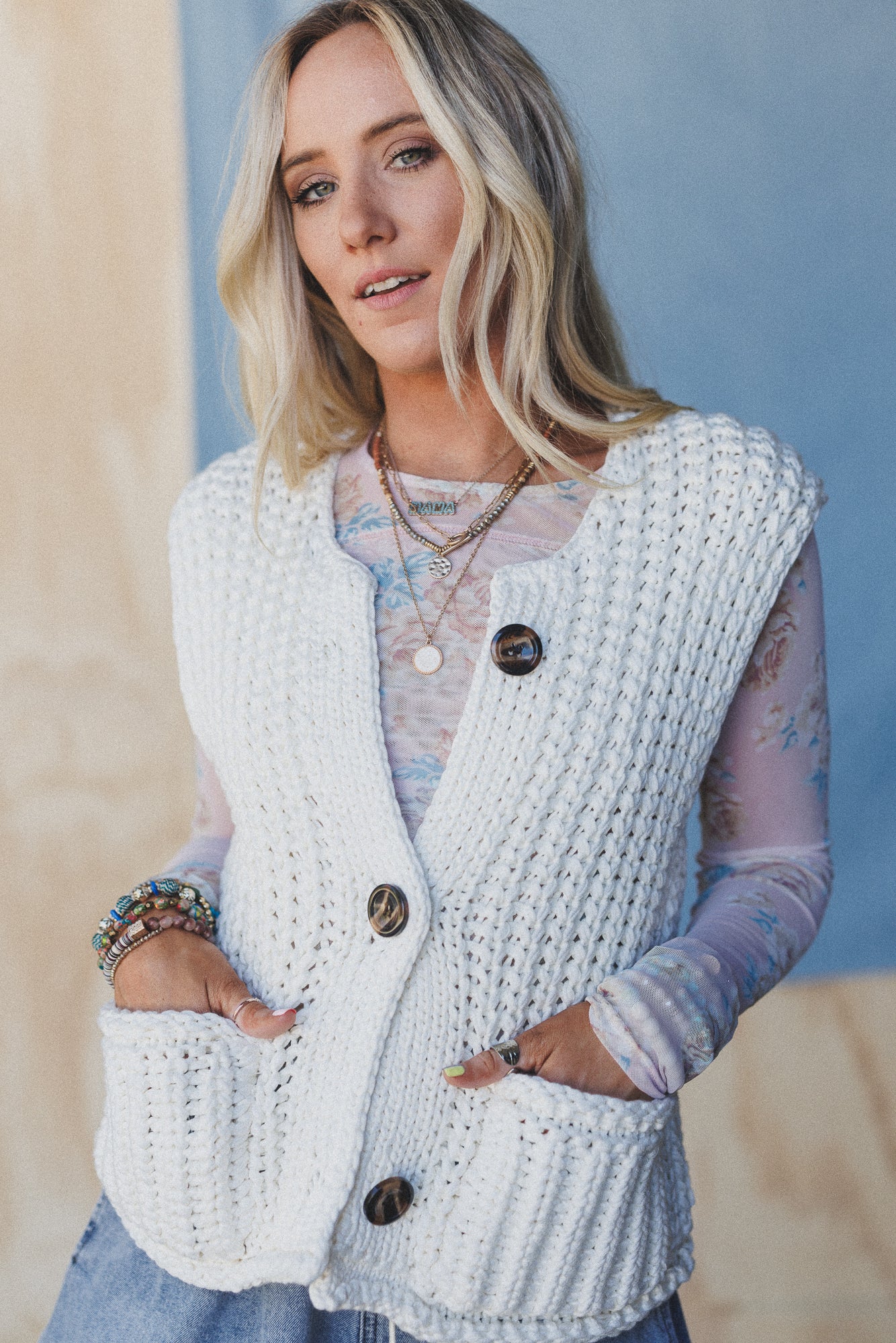 Eloria Knit Sweater Vest - Cream - Image 2