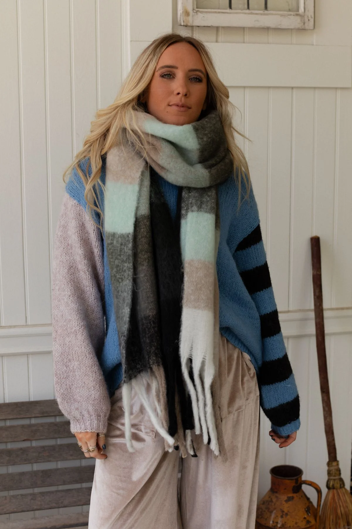 Everest Cozy Plaid Scarf - Blue - Image 7