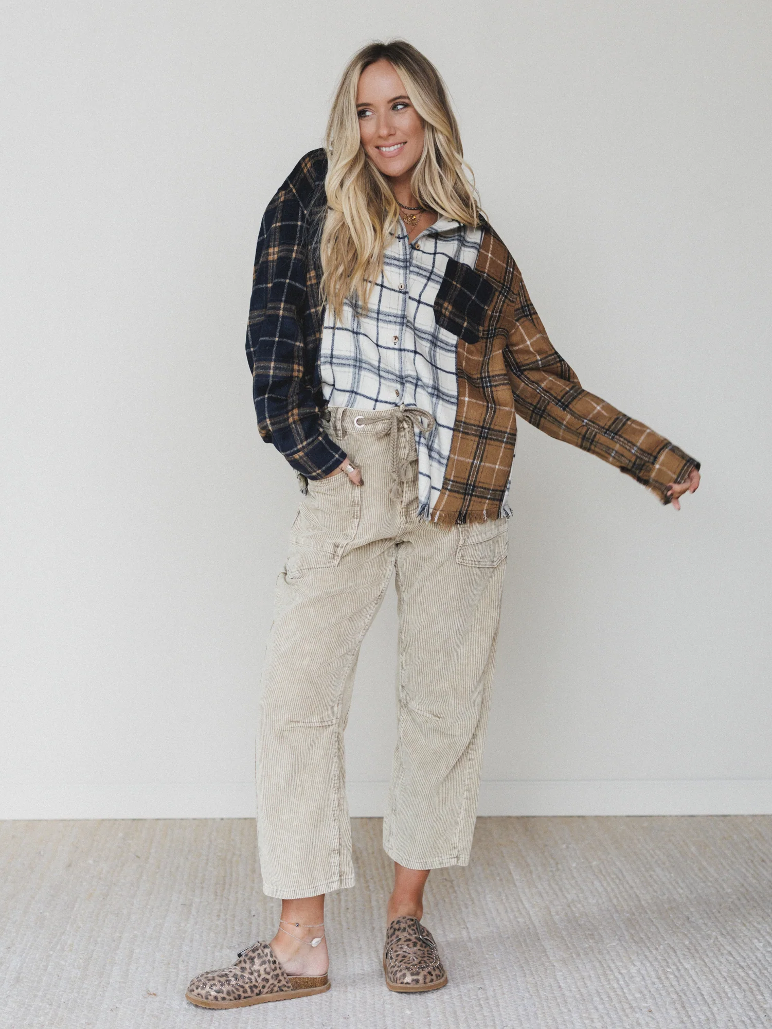 Fall Feeling Corduroy Barrel Pants - Olive Taupe - Image 5