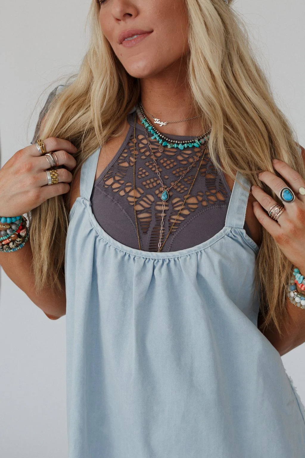 Floral Cut Out High Neck Bralette - Dark Gray - Image 2