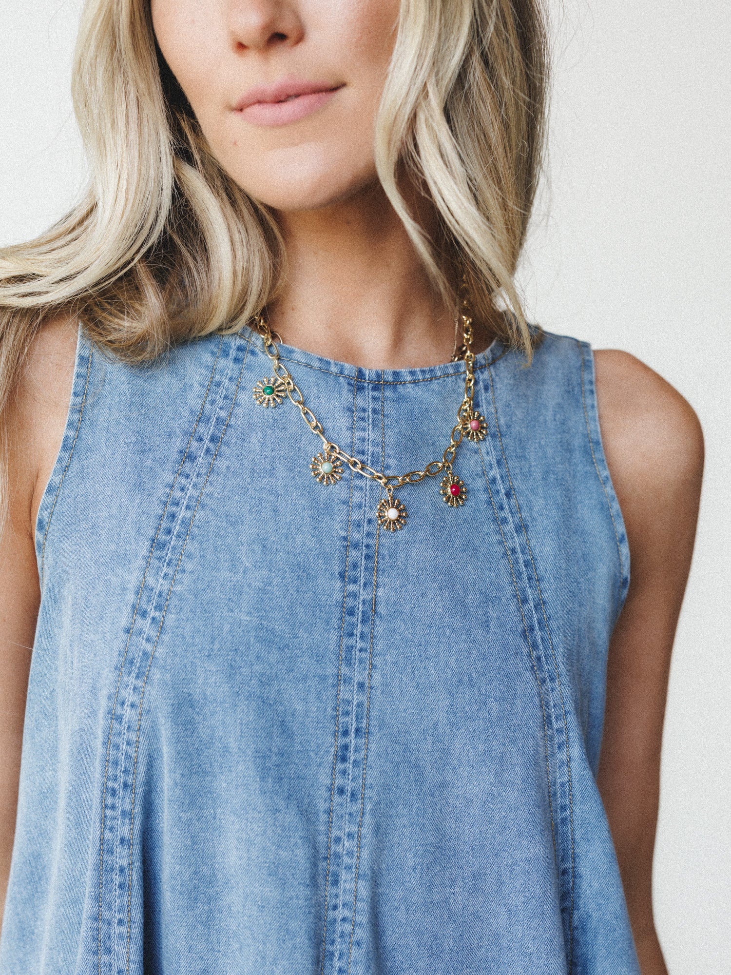 Flower Gem Charm Necklace - Multi - Image 4