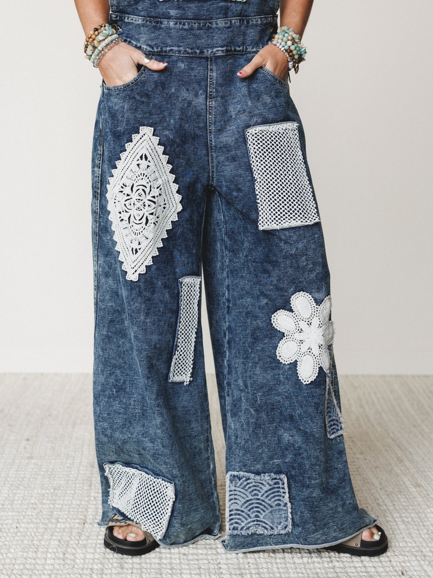 Flower Patch Overalls - Indigo - Image 3