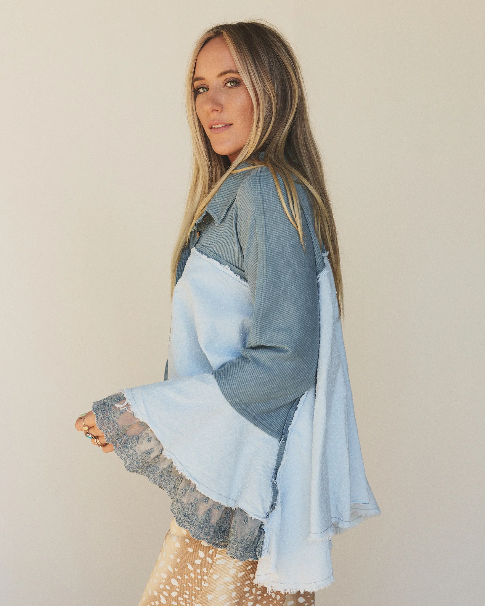 Flutter Fly Bell Sleeve Top - Blue - Image 5