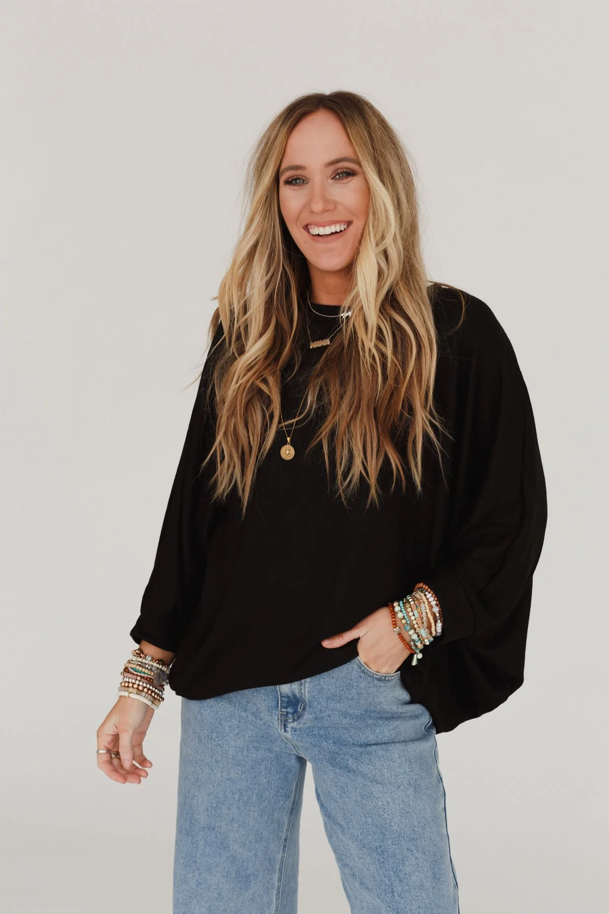 Fly With Me Batwing Sleeve Knit Sweater - Black - Image 6