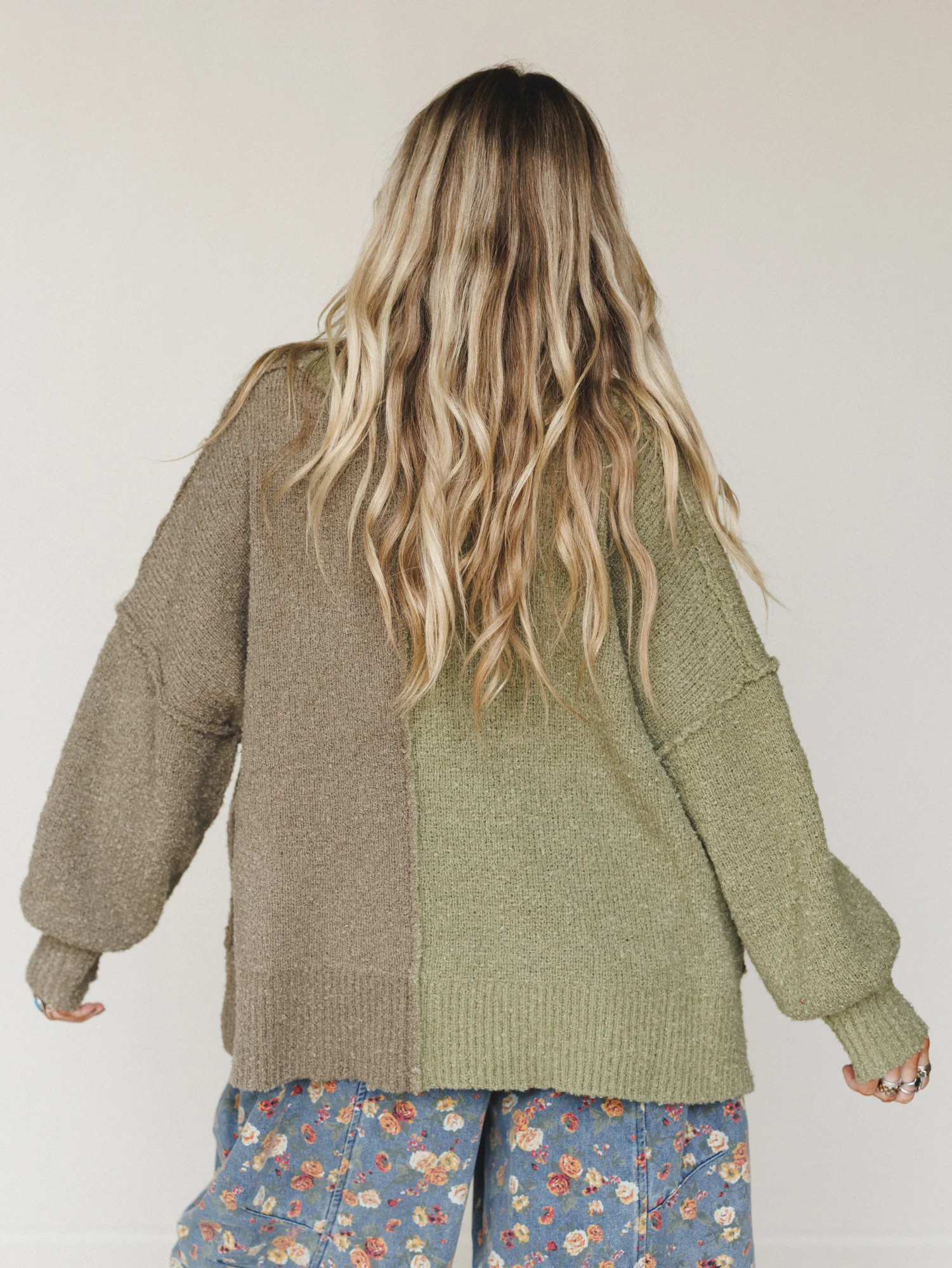 Folk Tale Color Block Sweater - Olive - Image 4