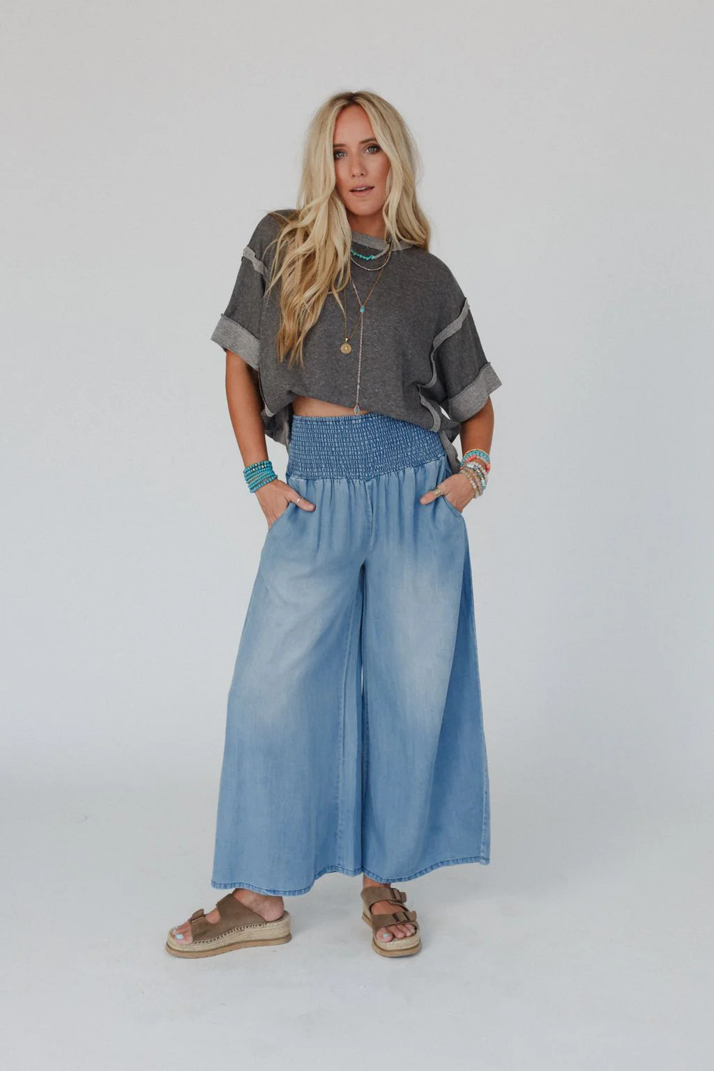 Free Falling Wide Leg Pants - Light Denim - Image 2