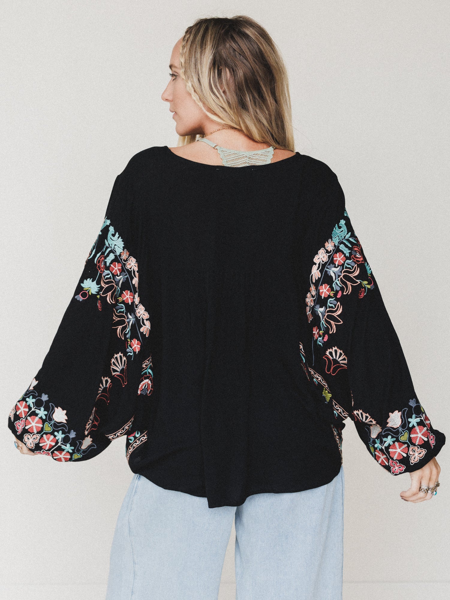 Frida Embroidered Dolman Sleeve Top - Black - Image 6