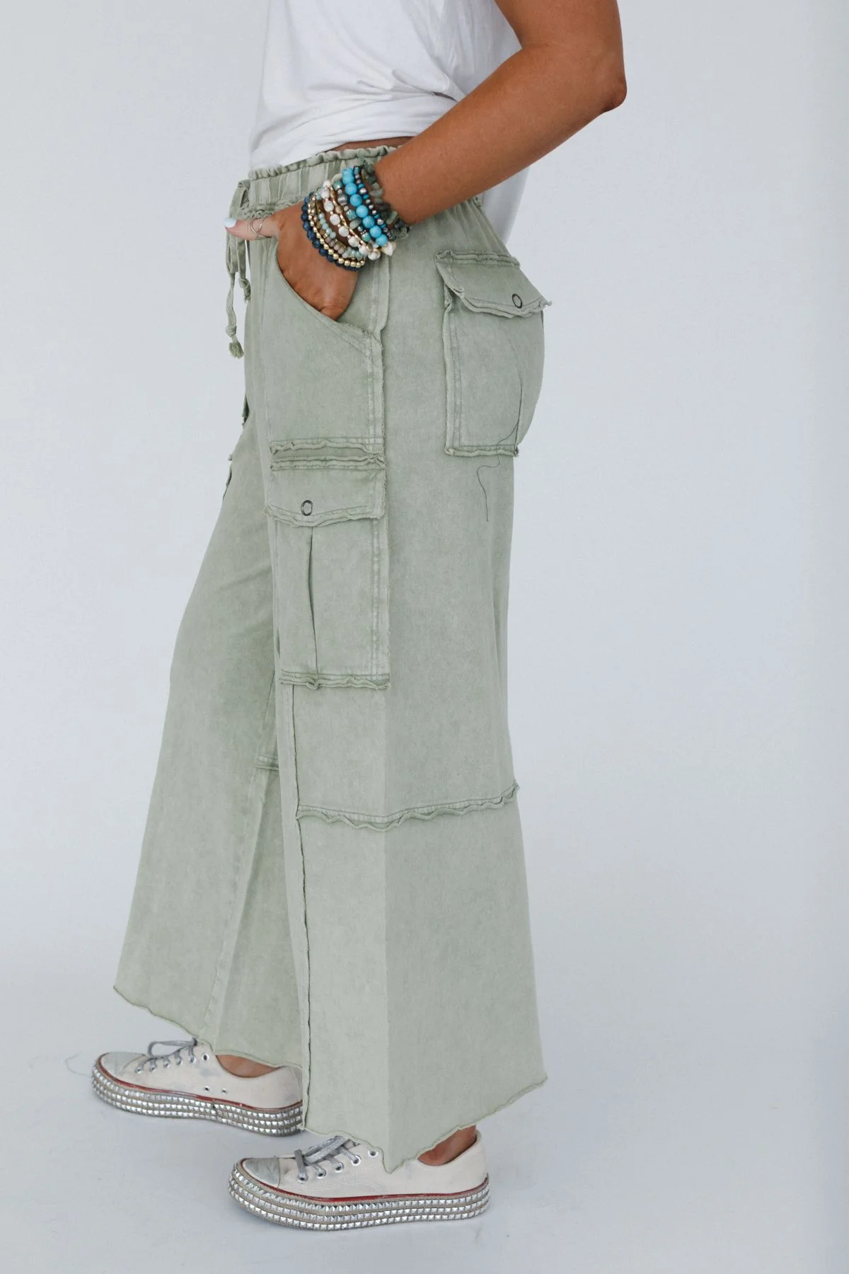 Game On Cargo Wide Leg Pant - Faded Olive - Image 4