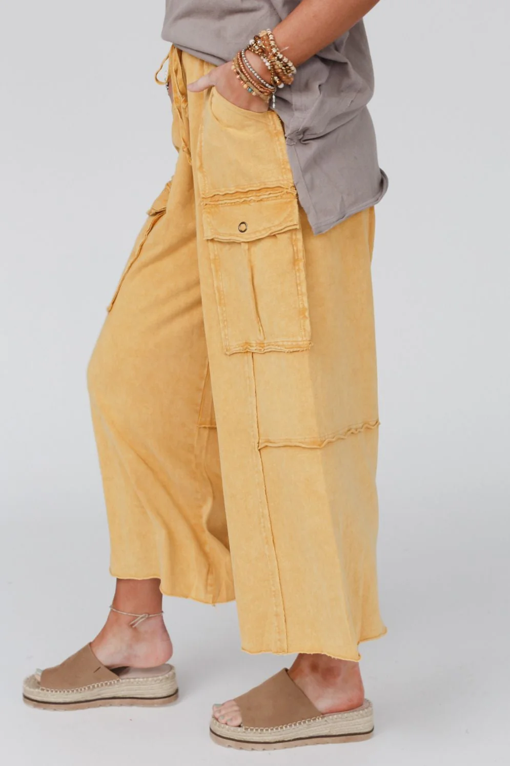 Game On Cargo Wide Leg Pant - Mustard - Image 6