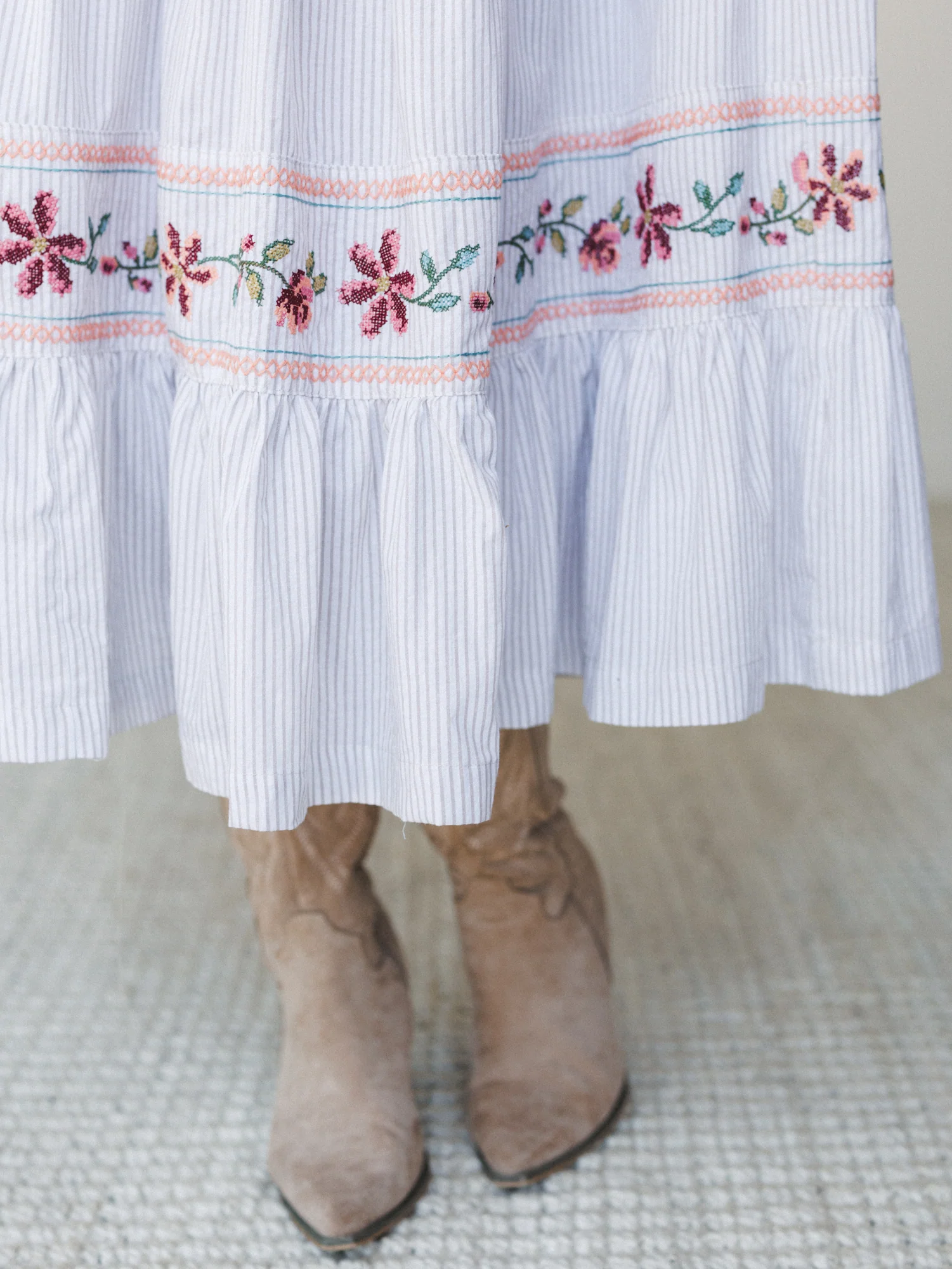 Garden Nomad Embroidered Dress - Off White Taupe - Image 4