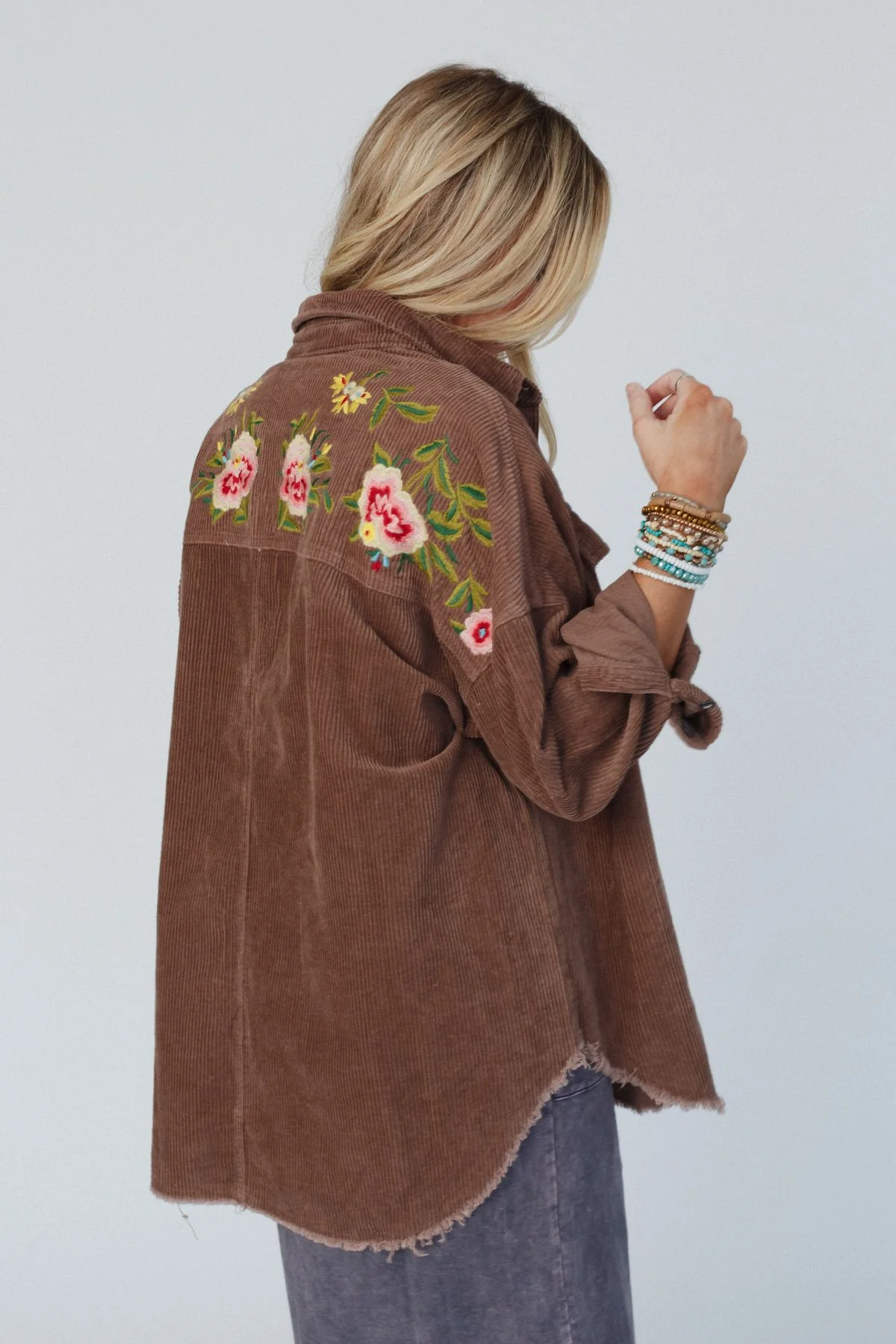 Gardener Embroidered Button Down Top - Mocha - Image 3