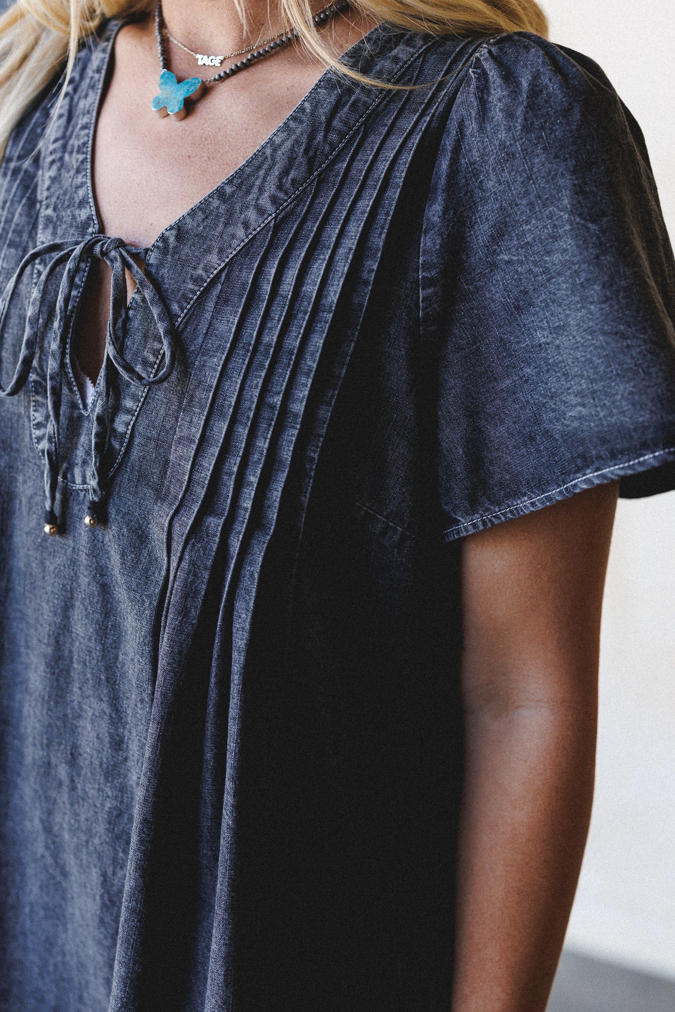 Getaway Pleated Denim Dress - Black - Image 5