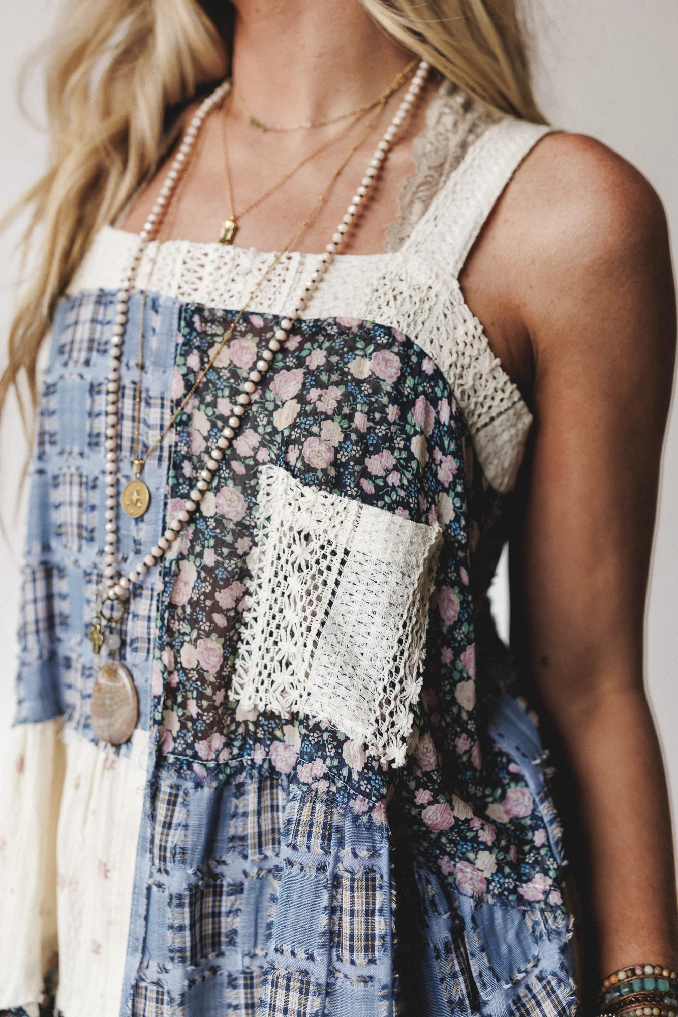 Golden Fields Patchwork Dress - Blue - Image 6