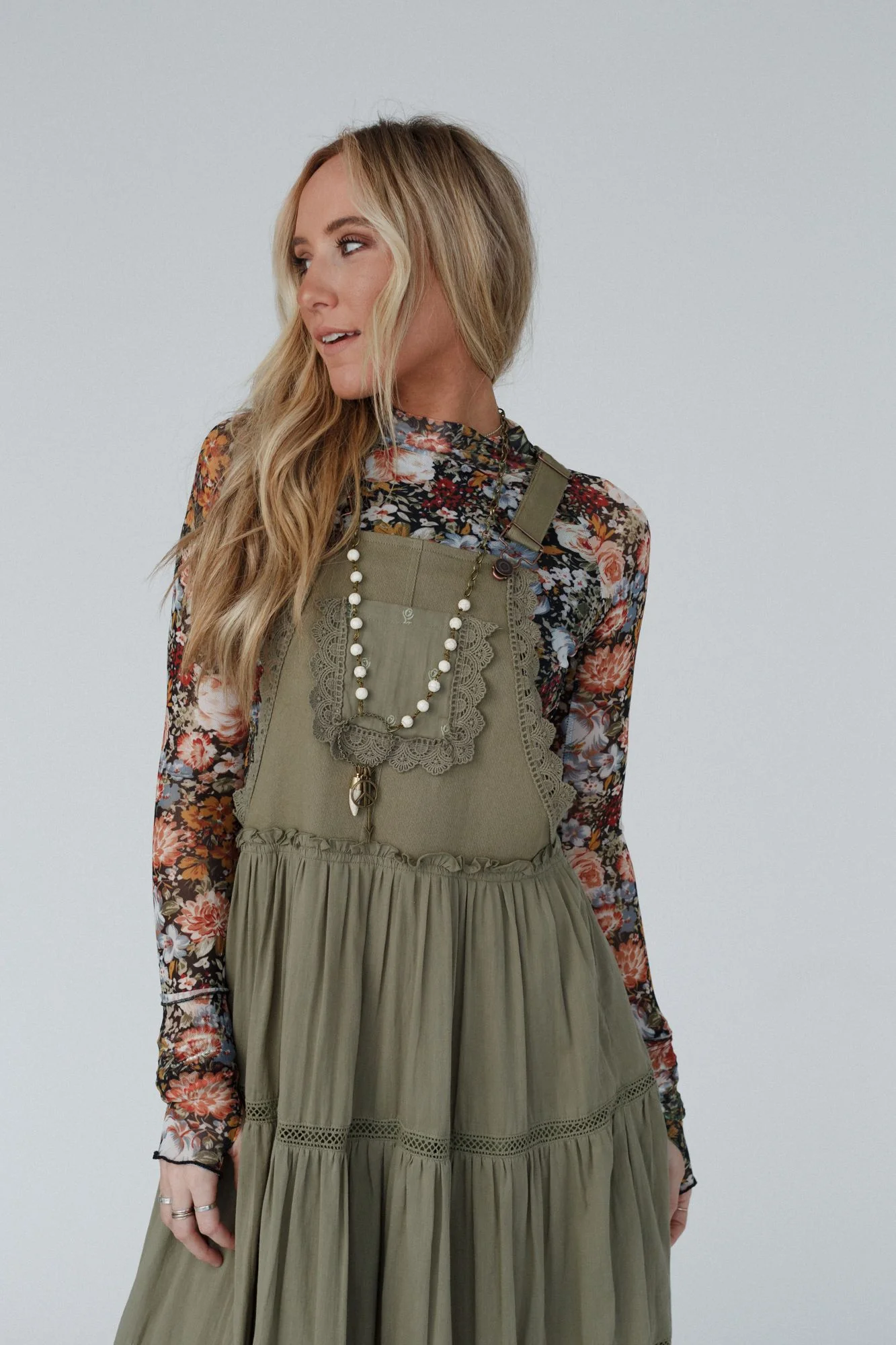 Green Paths Overall Dress - Olive - Image 7