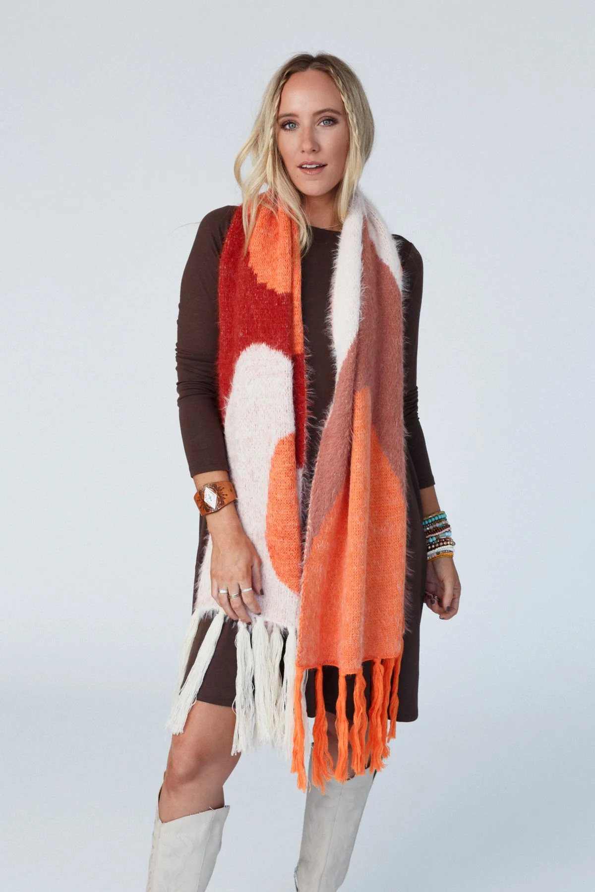 Groovy Swirl Tassel Scarf - Rust - Image 4