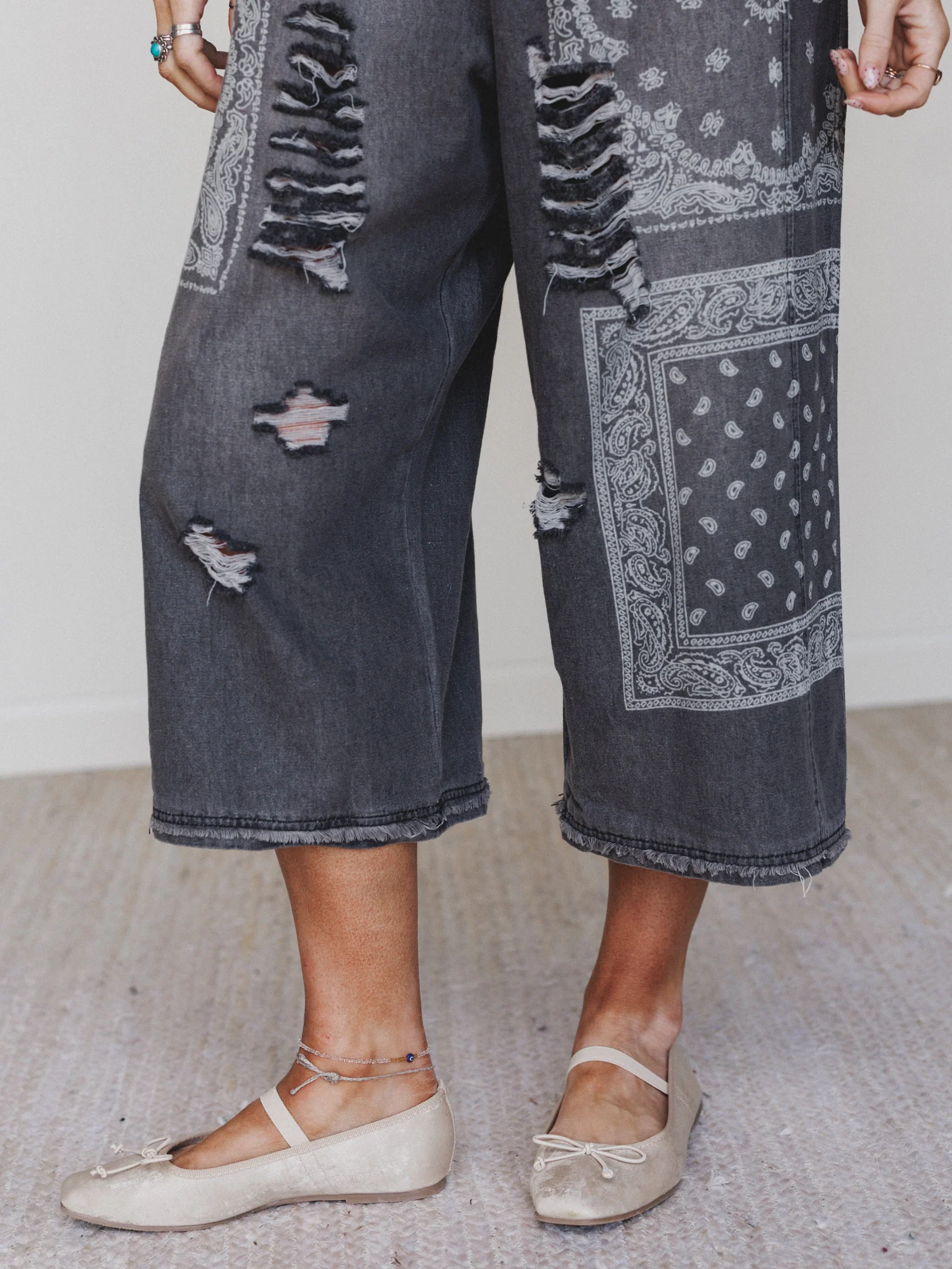 High Hopes Slouchy Denim Overalls - Black Bandana - Image 4