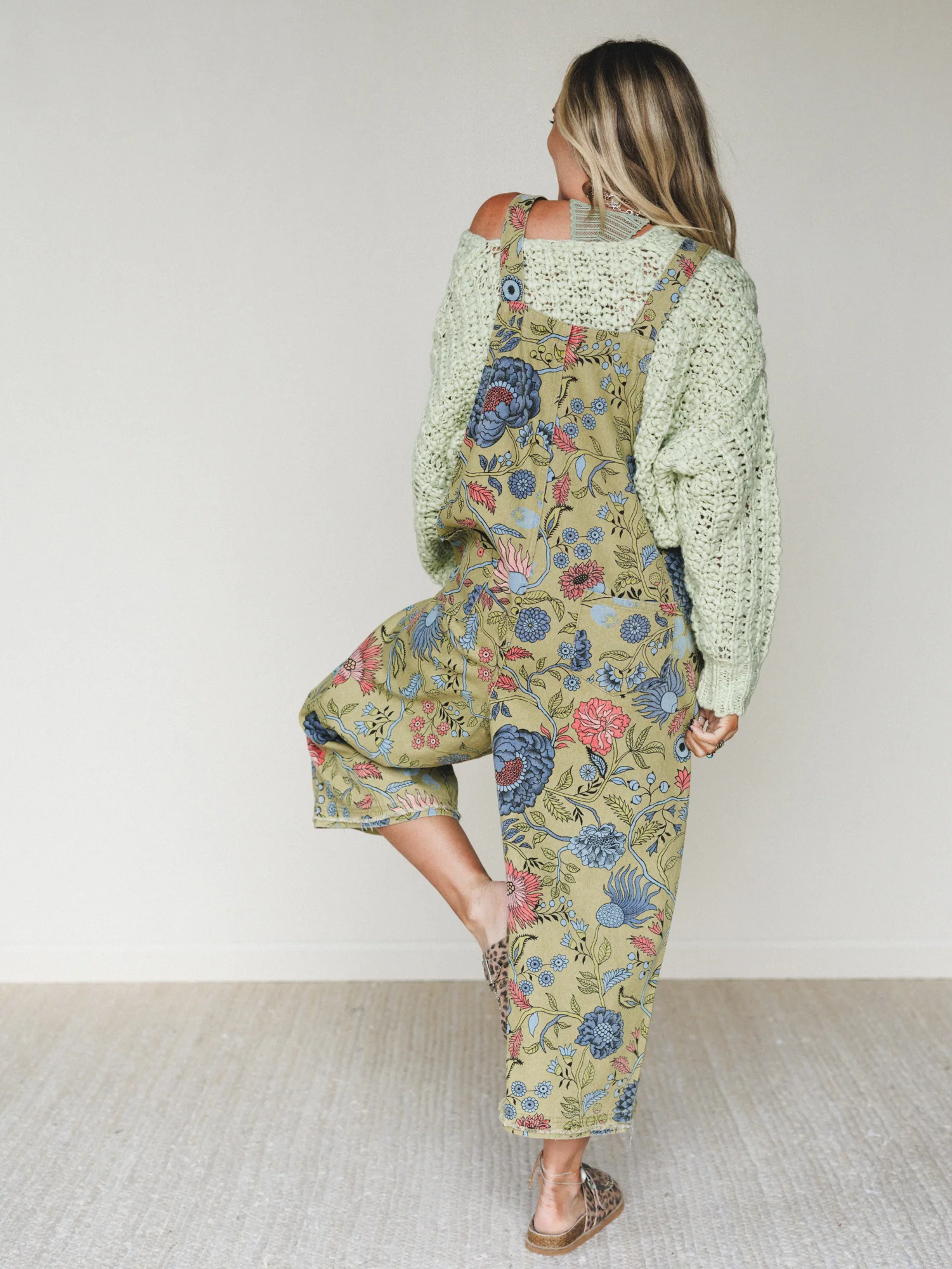 High Hopes Flower Printed Overalls - Sage - Image 5