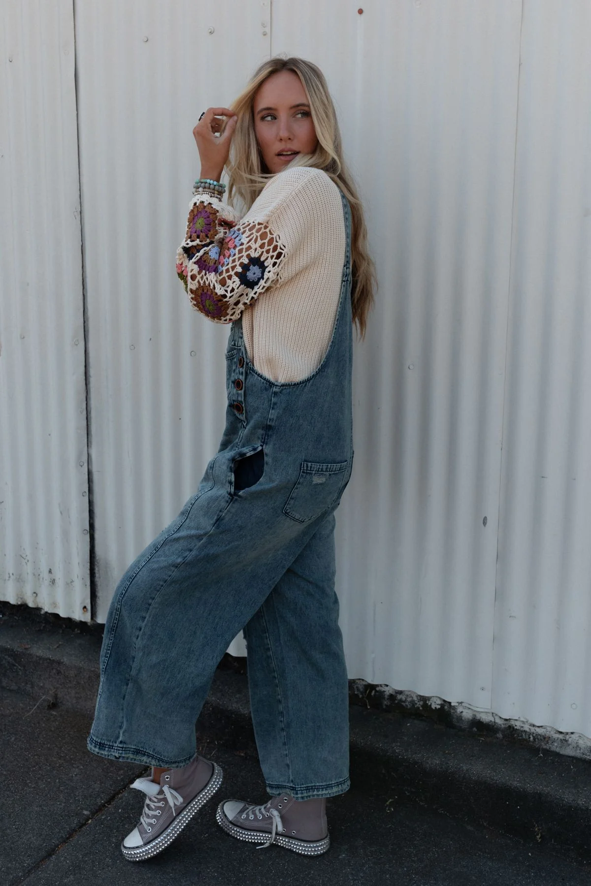High Hopes Slouchy Pocket Denim Overalls - Blue Pockets - Image 9