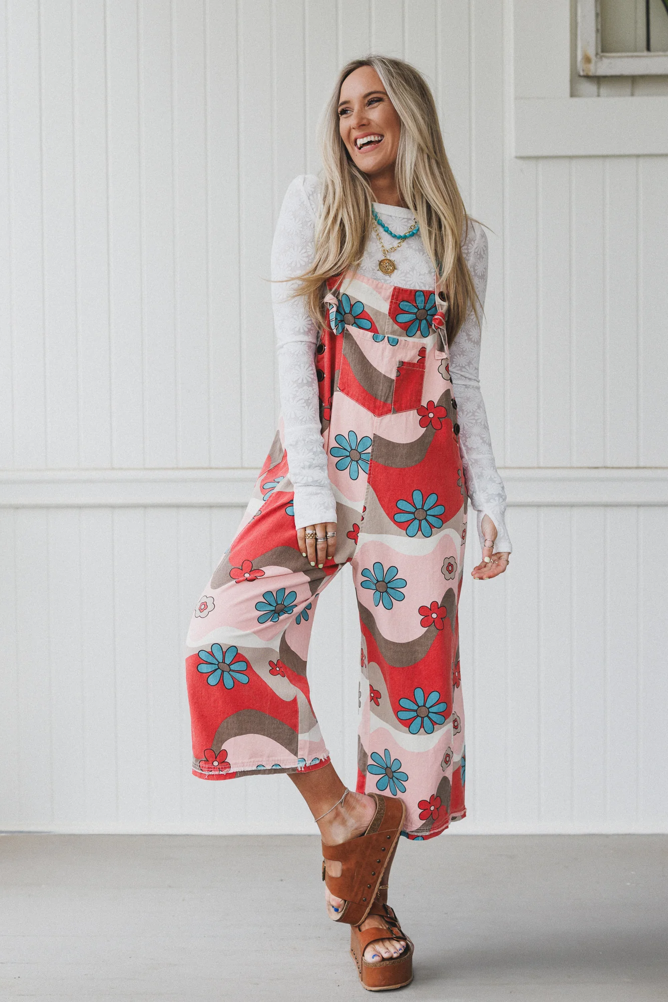 High Hopes Slouchy Denim Overalls - Mocha Flower