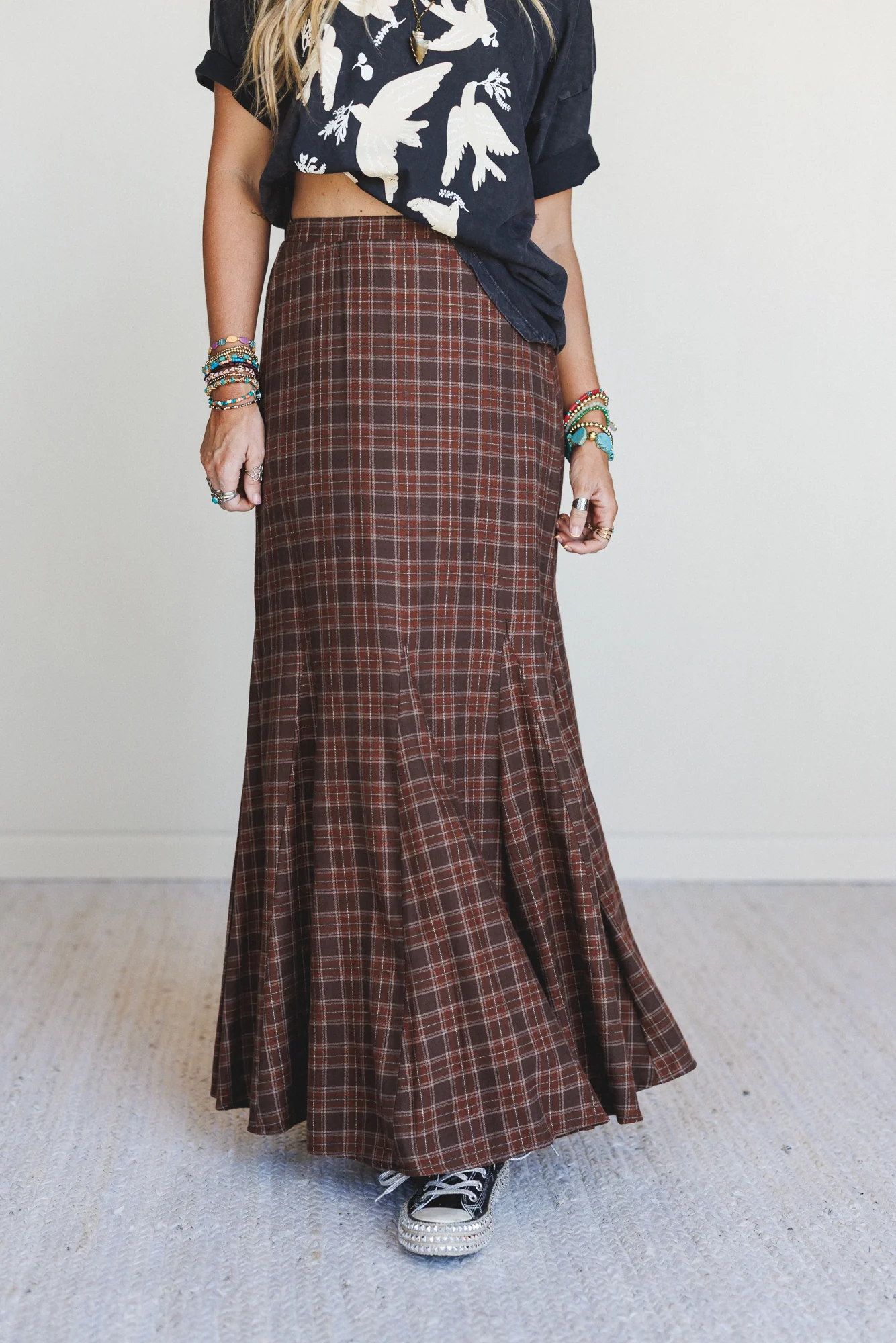 High Plains Plaid Maxi Skirt - Brown - Image 3