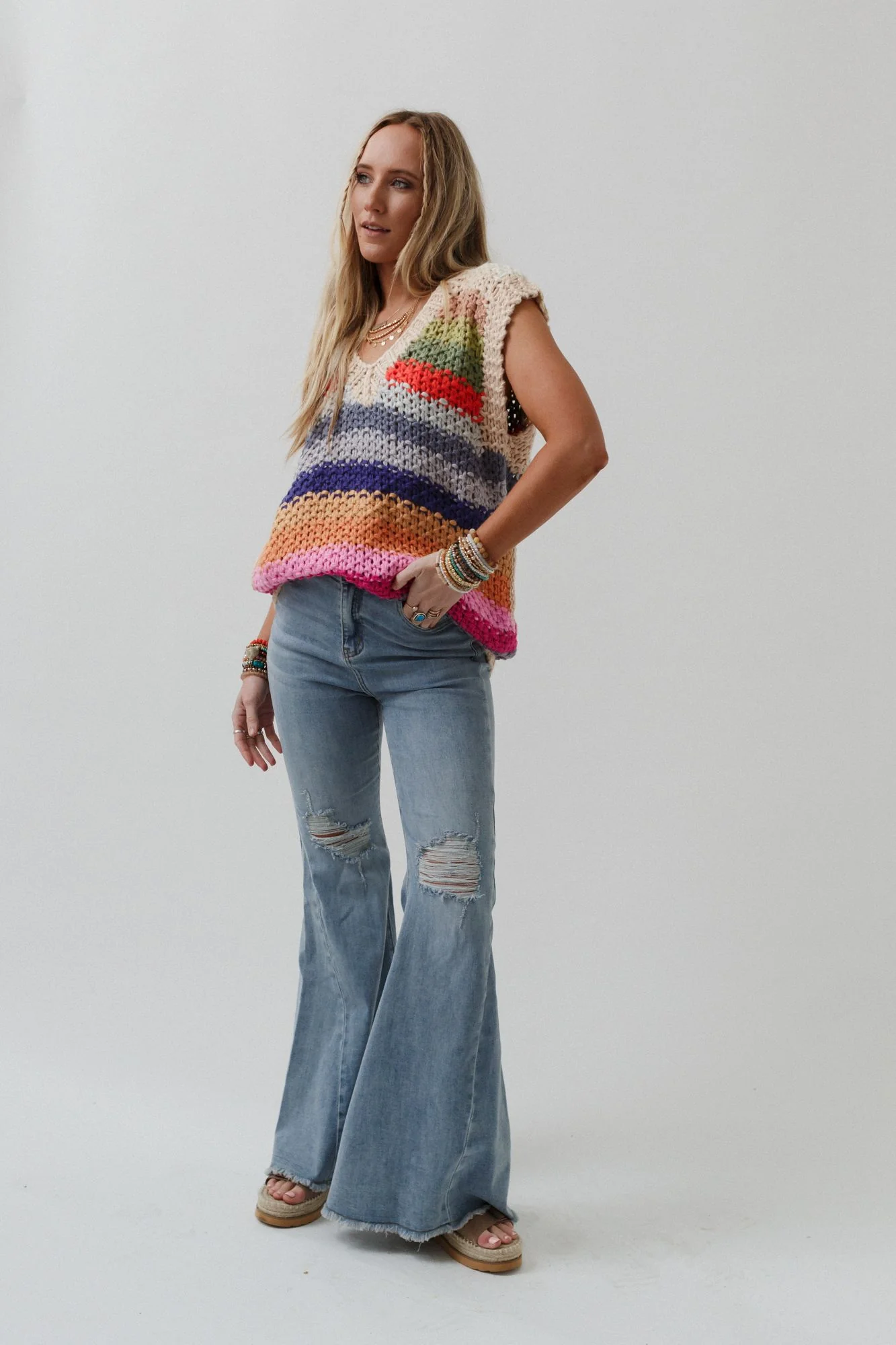 The Nest Indigo Flare Bell Bottom Jean - Light Wash - Image 7