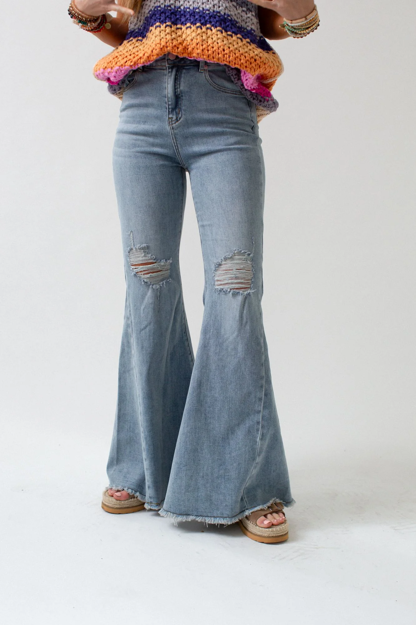 The Nest Indigo Flare Bell Bottom Jean - Light Wash - Image 9