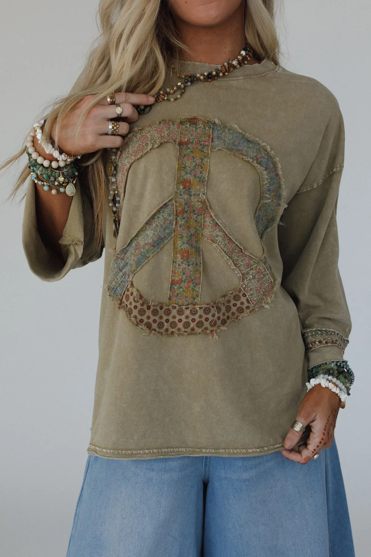 Josephine Peace Patchwork Top - Olive - Image 2